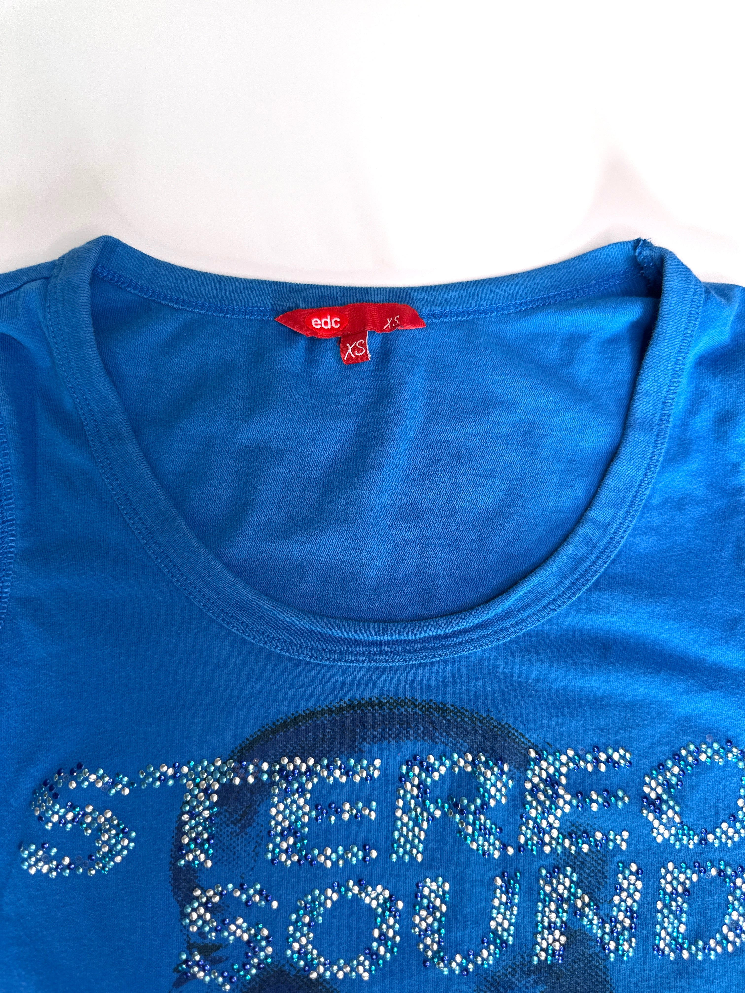 ESPRIT | Blue Longsleeve Rhinestone Top | xs