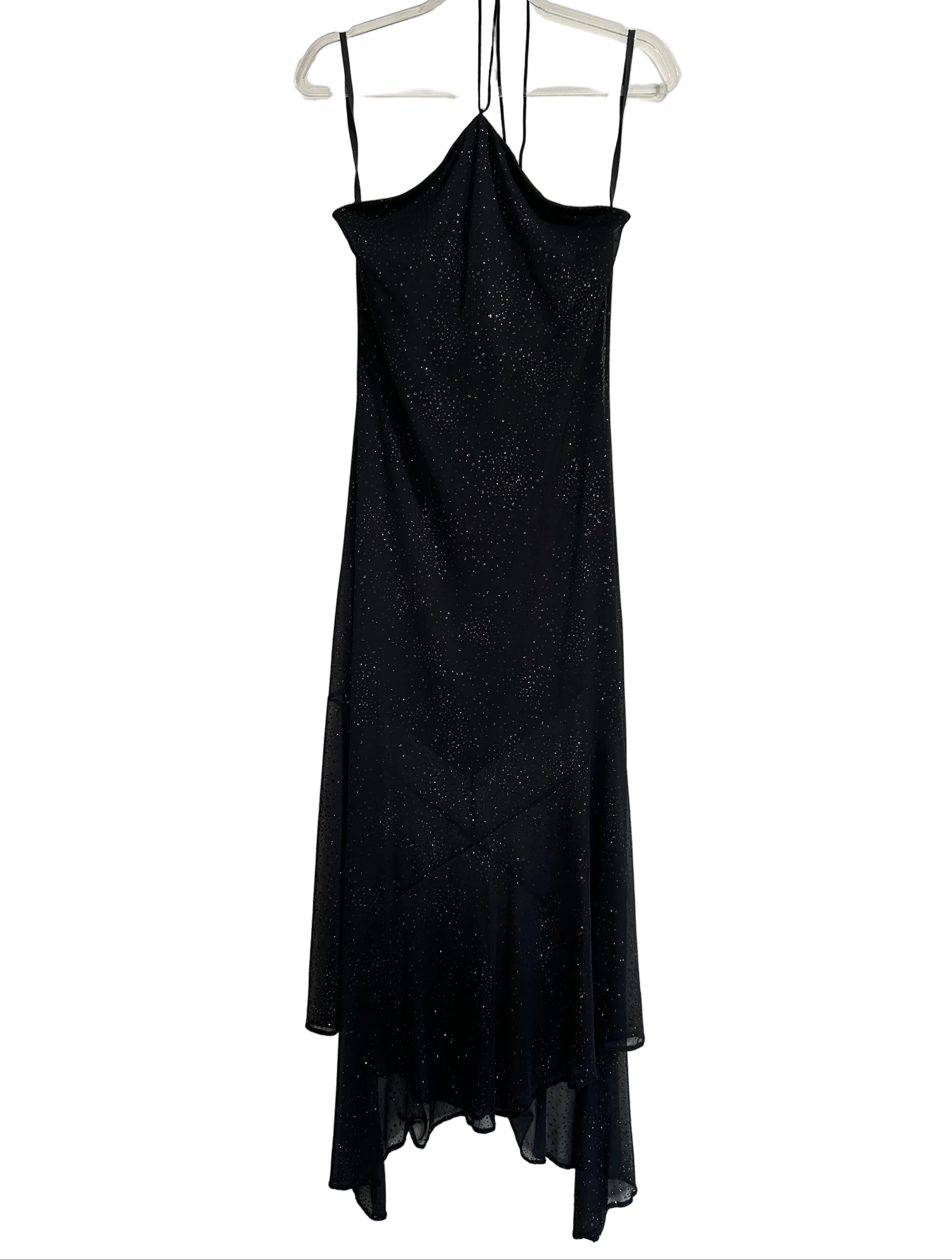 Lucè | 90s USA Black Halter Sparkle Sheer Dress | M