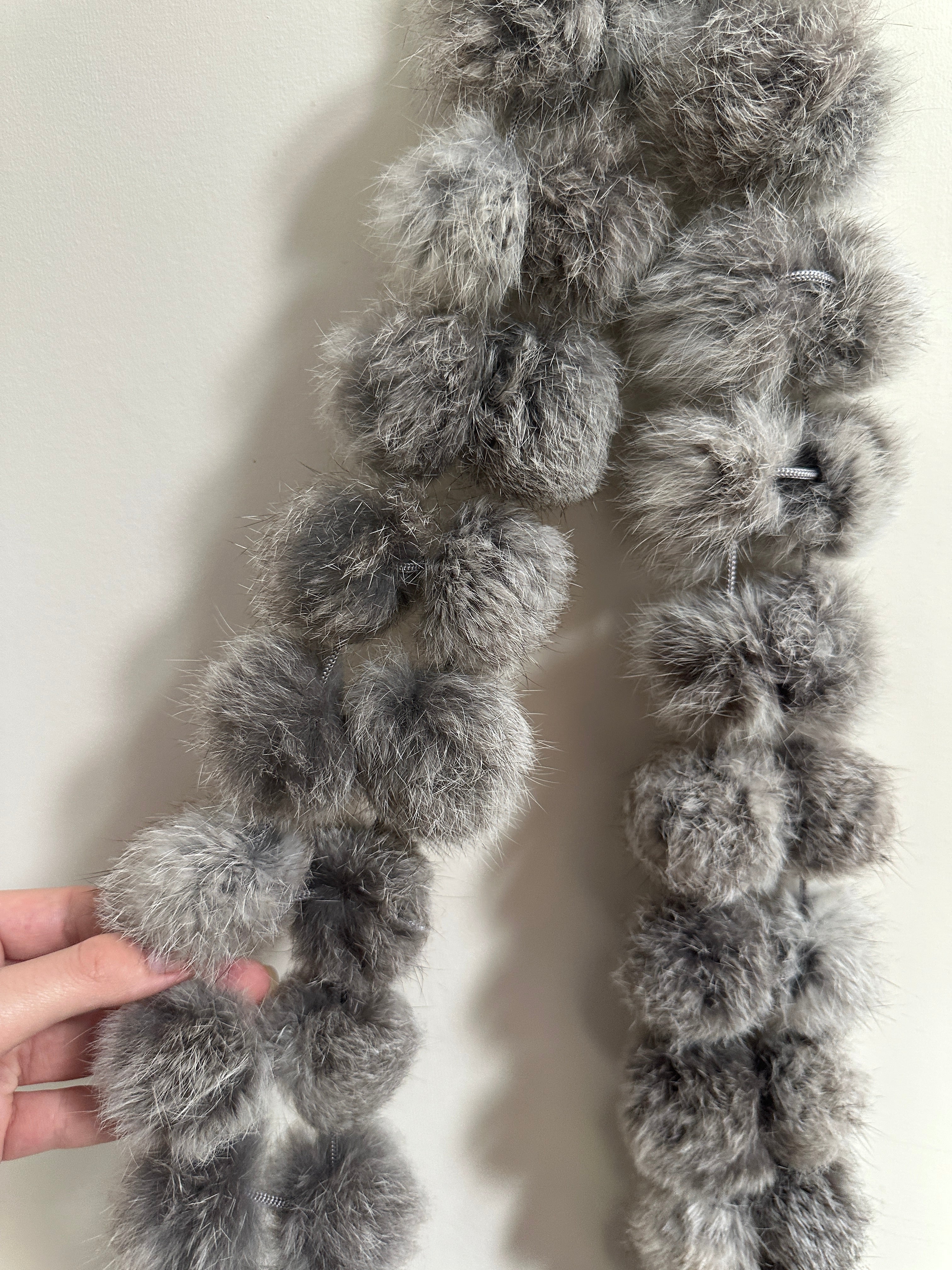 Rabbit Fur Pompom Handmade Scarf