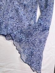 JONATHAN MARTIN | USA Paisley Blue Sheer Bell Sleeve Top | 8-10