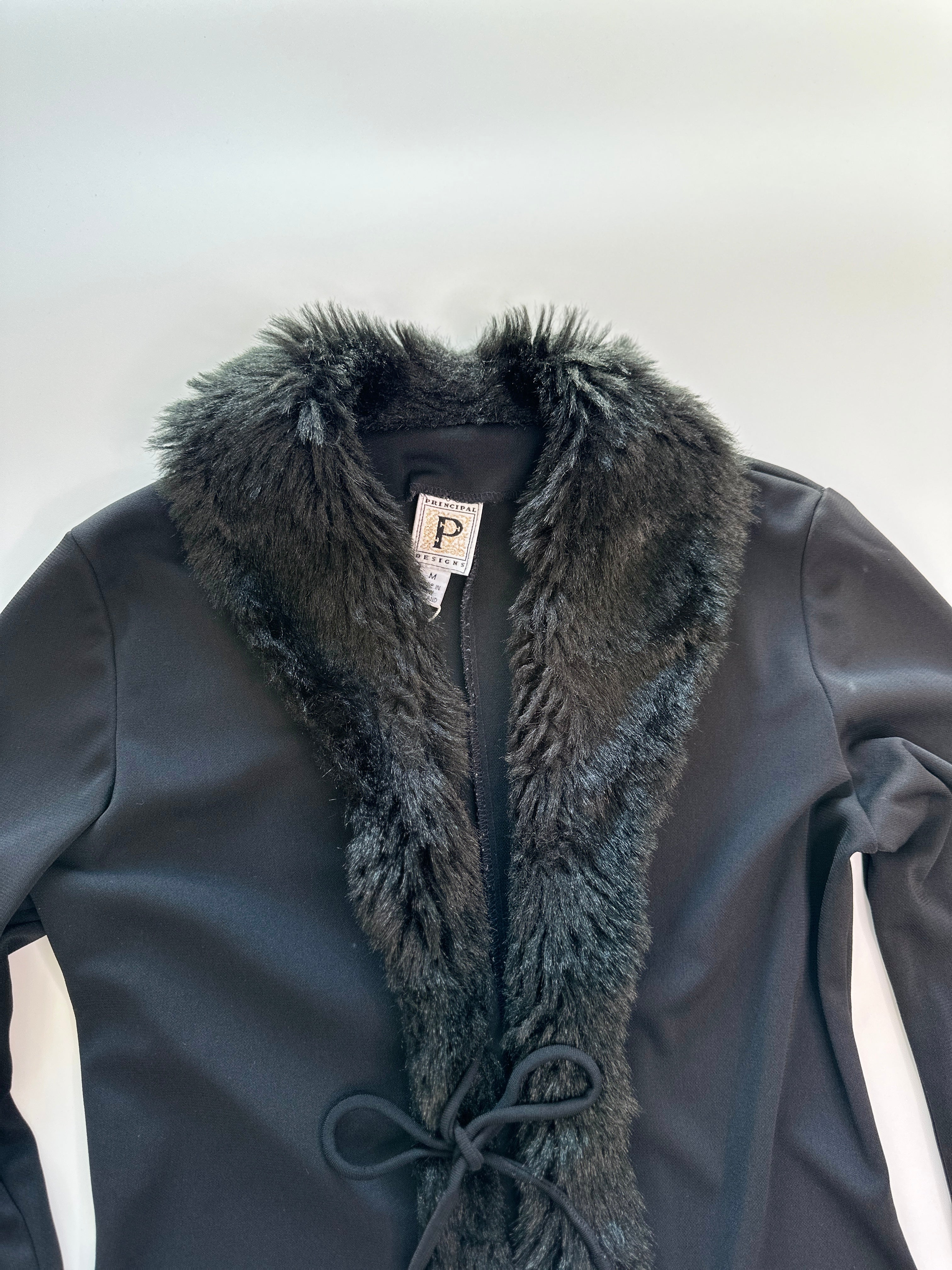Principles | Vintage Black Fur Collar Tie Up | 8-10