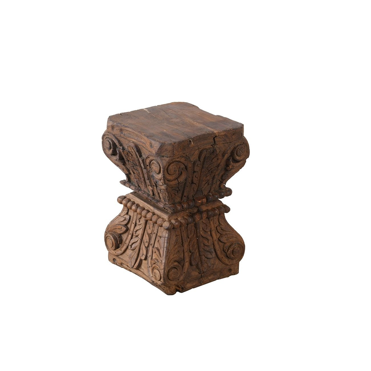 Carved Wooden Column Sidetable