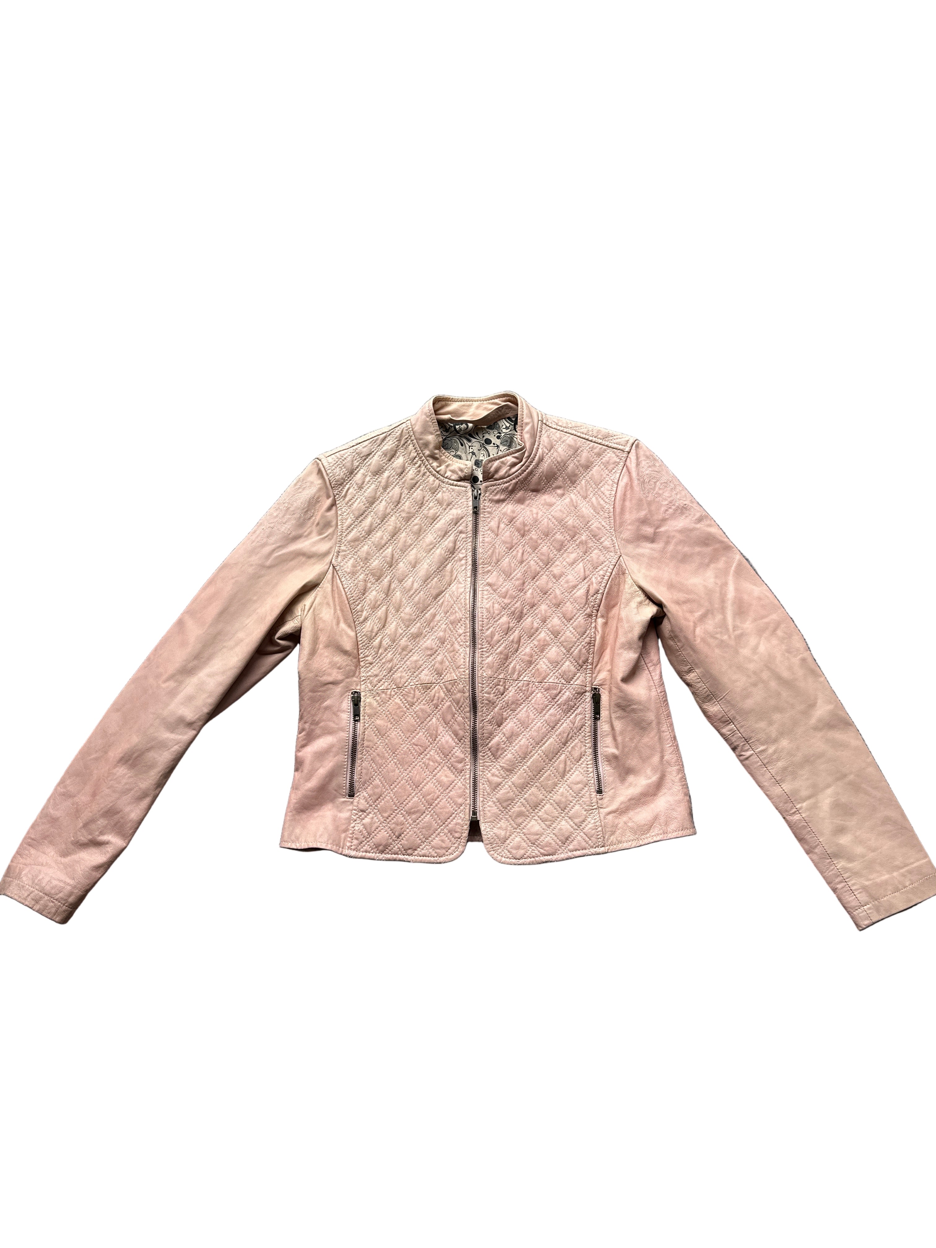 Soft Pink Quilted Leather Jacket |12