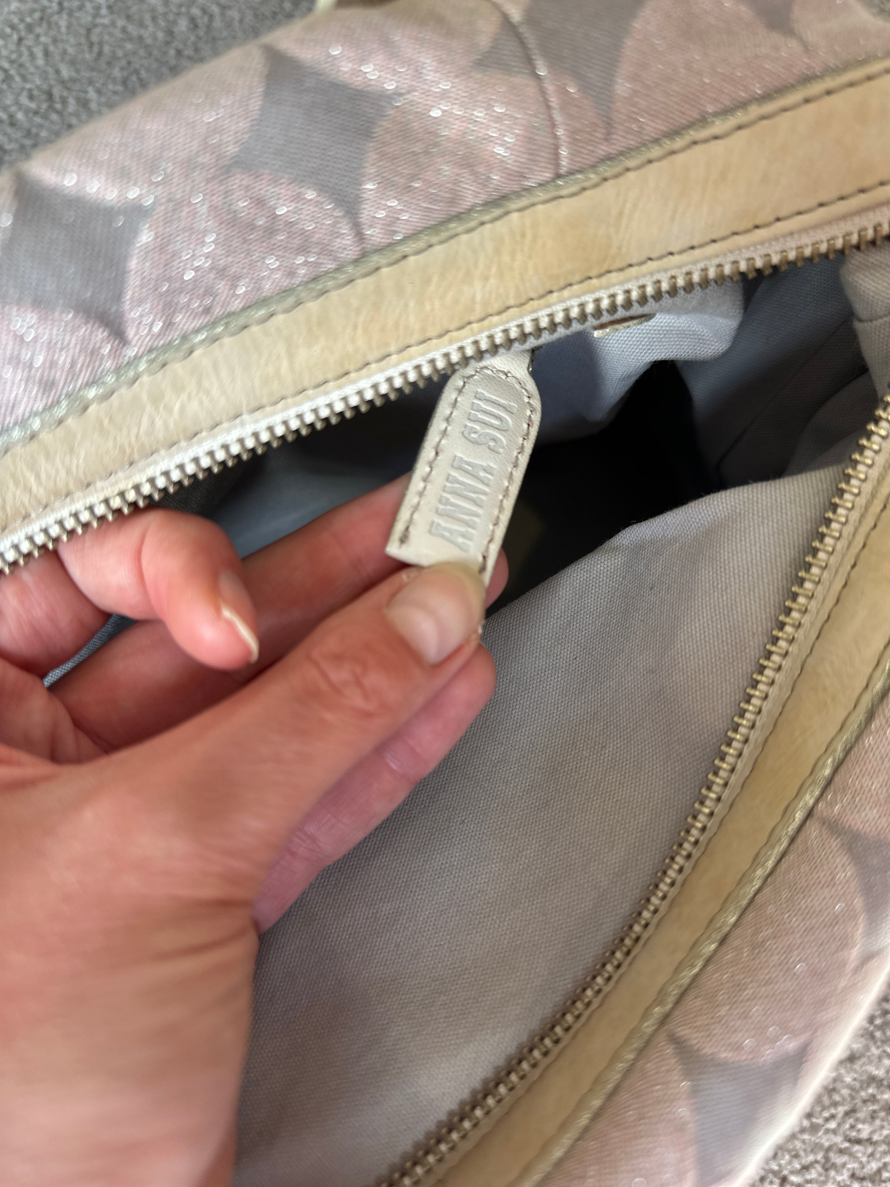 ANNA SUI | Lilac Silver Canvas Boston Bag