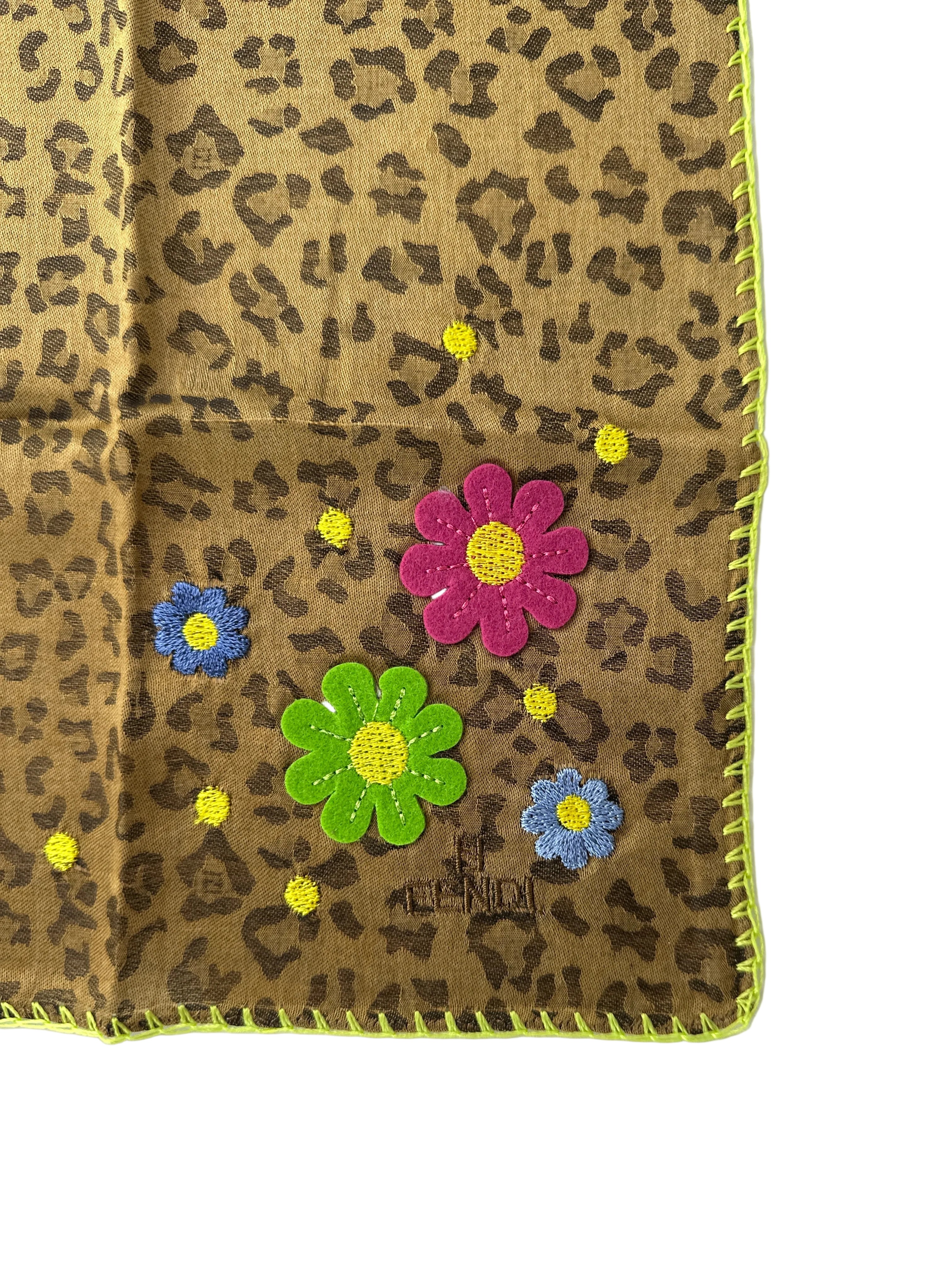 FENDI | Rare Leopard Felt Flowers Bandana or Pocket Square