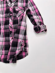 Etam | Pink Black & Silver Plaid Button Up | 6-8