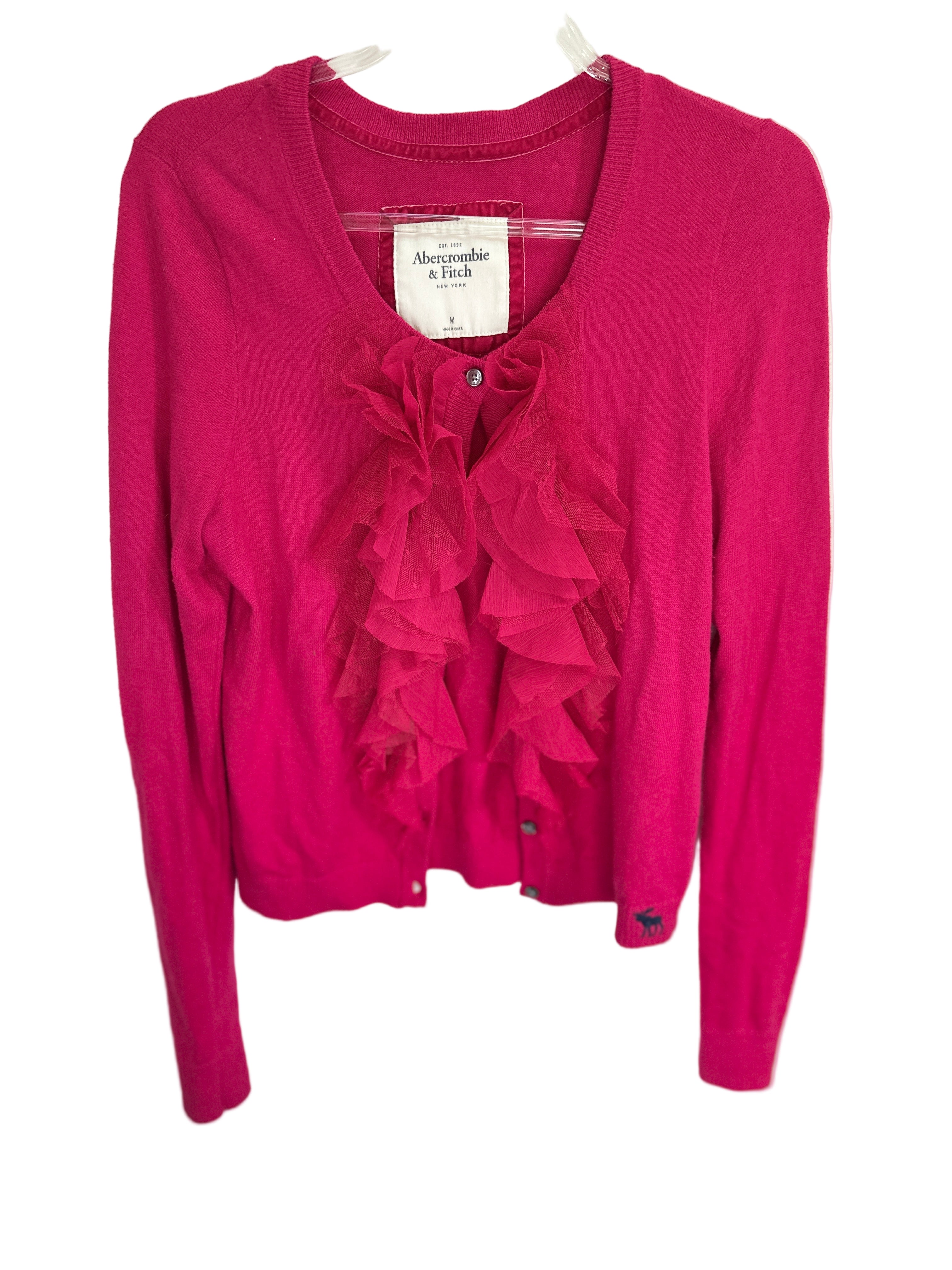 ABERCROMBIE & FITCH | Fushia Ruffle Cardigan | M