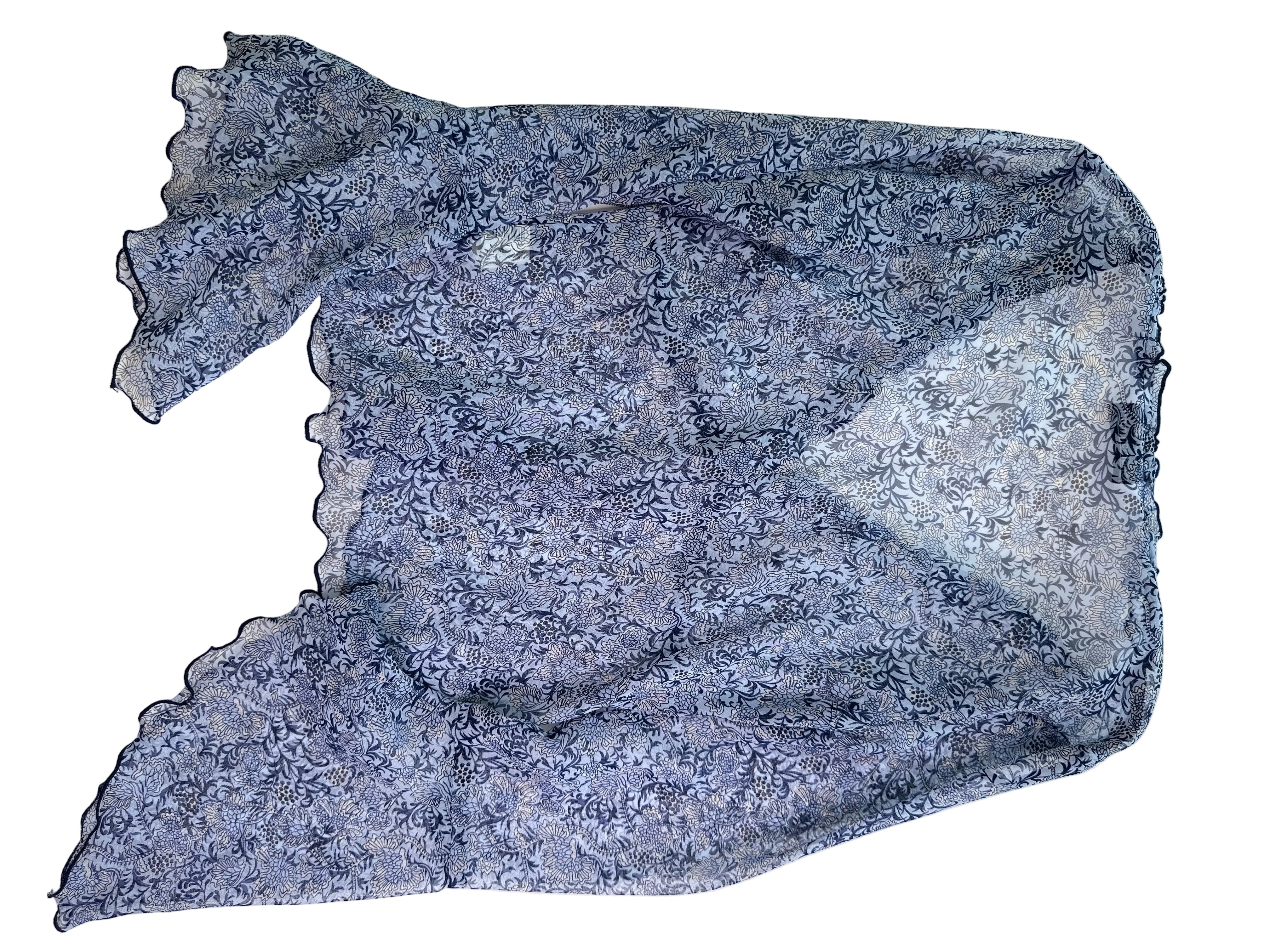 JONATHAN MARTIN | USA Paisley Blue Sheer Bell Sleeve Top | 8-10