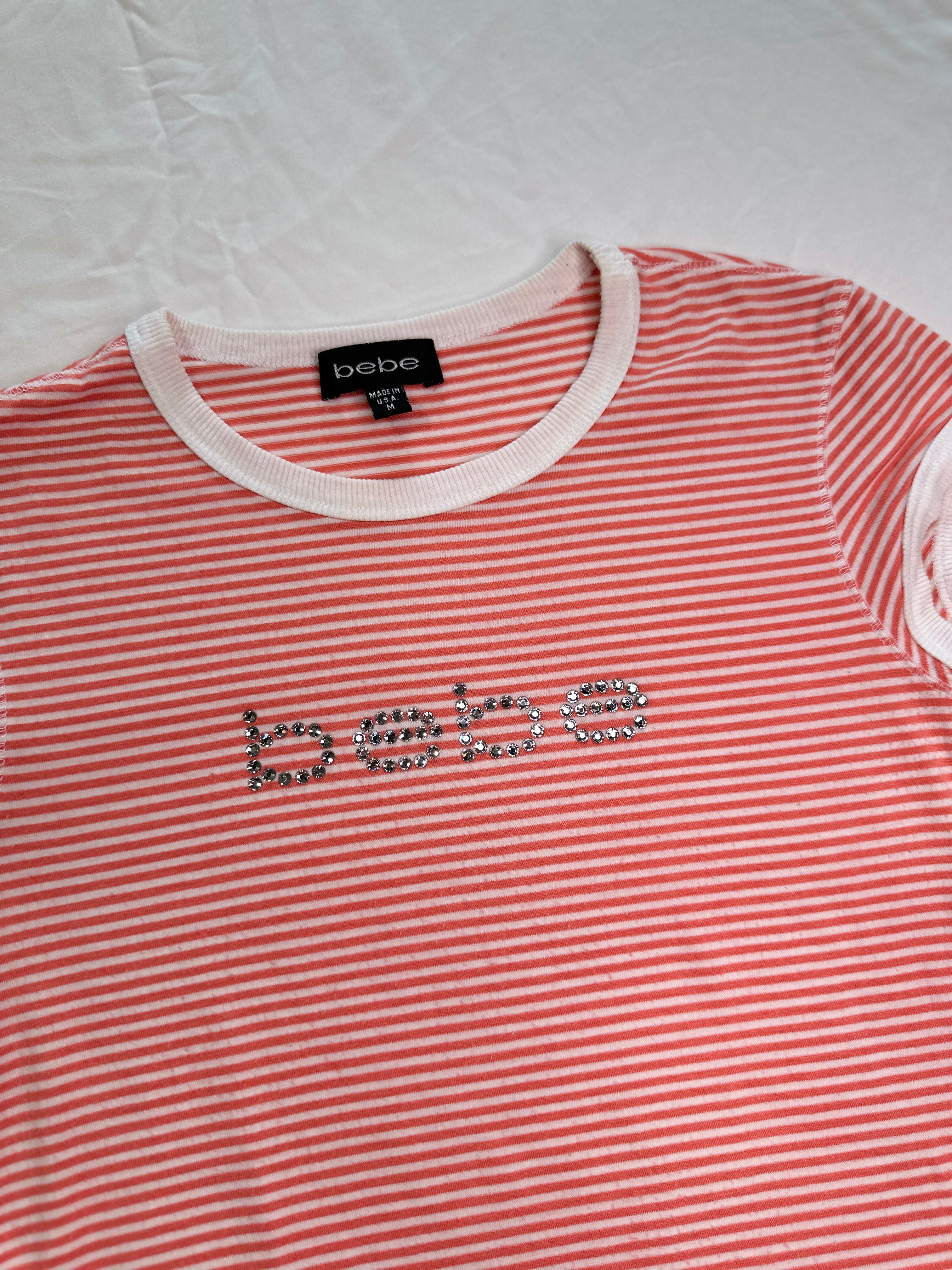BEBE| Stripe Rhinestone Y2K Top | M