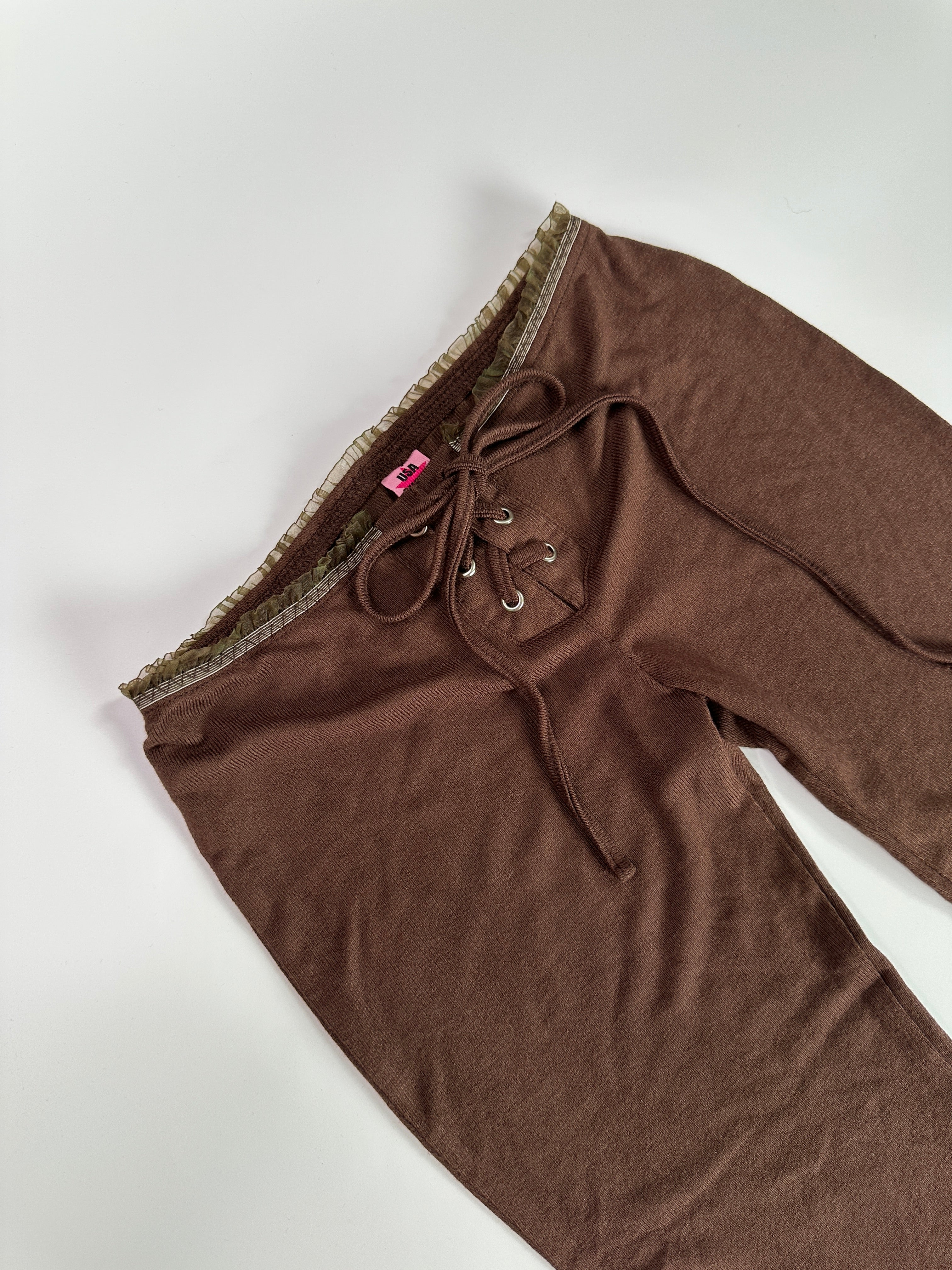 Shoop USA Low-rise Brown Knit Tie Bootcut Pant | XS