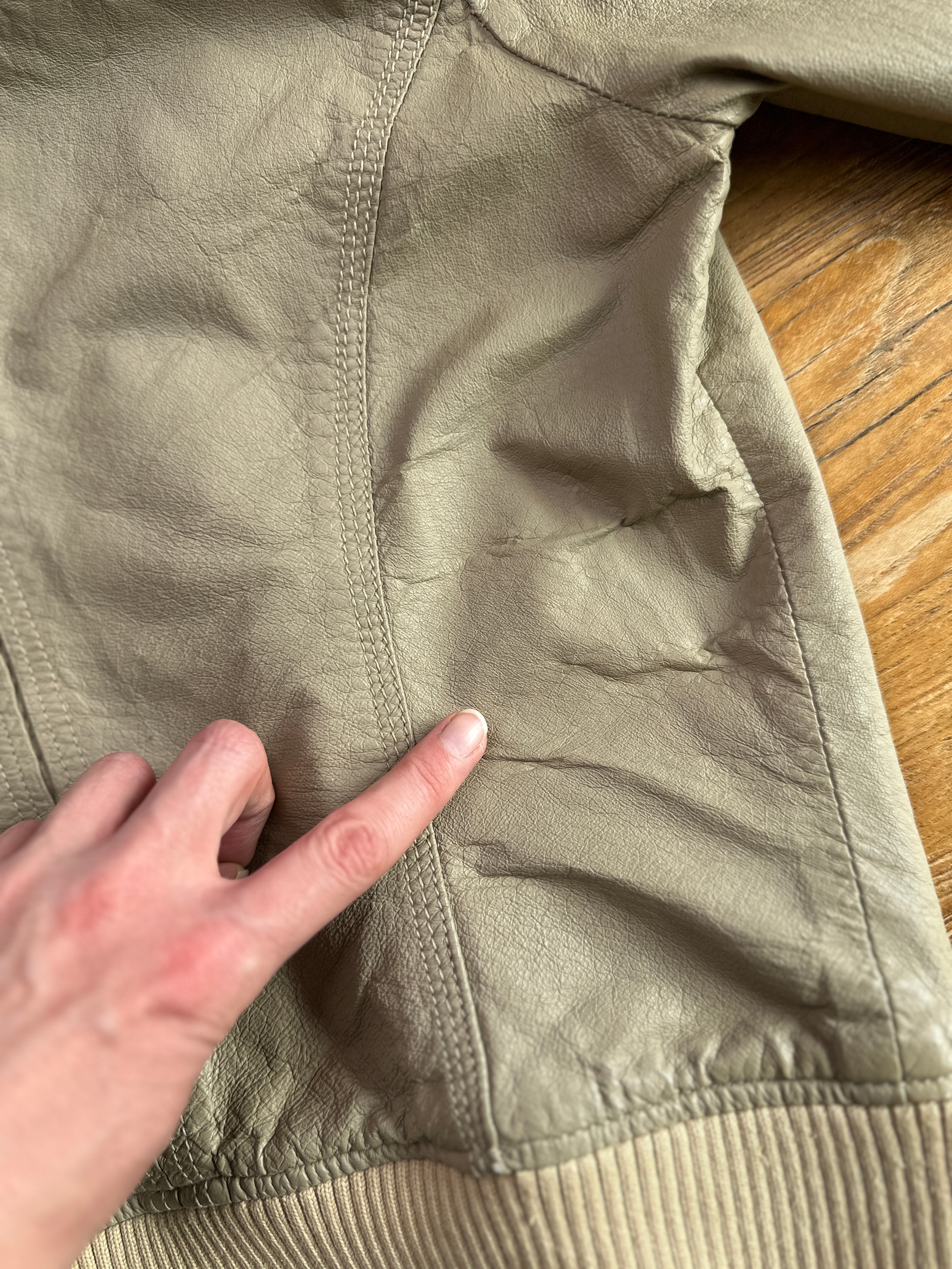 JEANS WEST| Beige Leather Bomber Jacket | 8