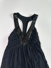 FOSSI Black Racerback Gathered V Neck Sequin Top | 8