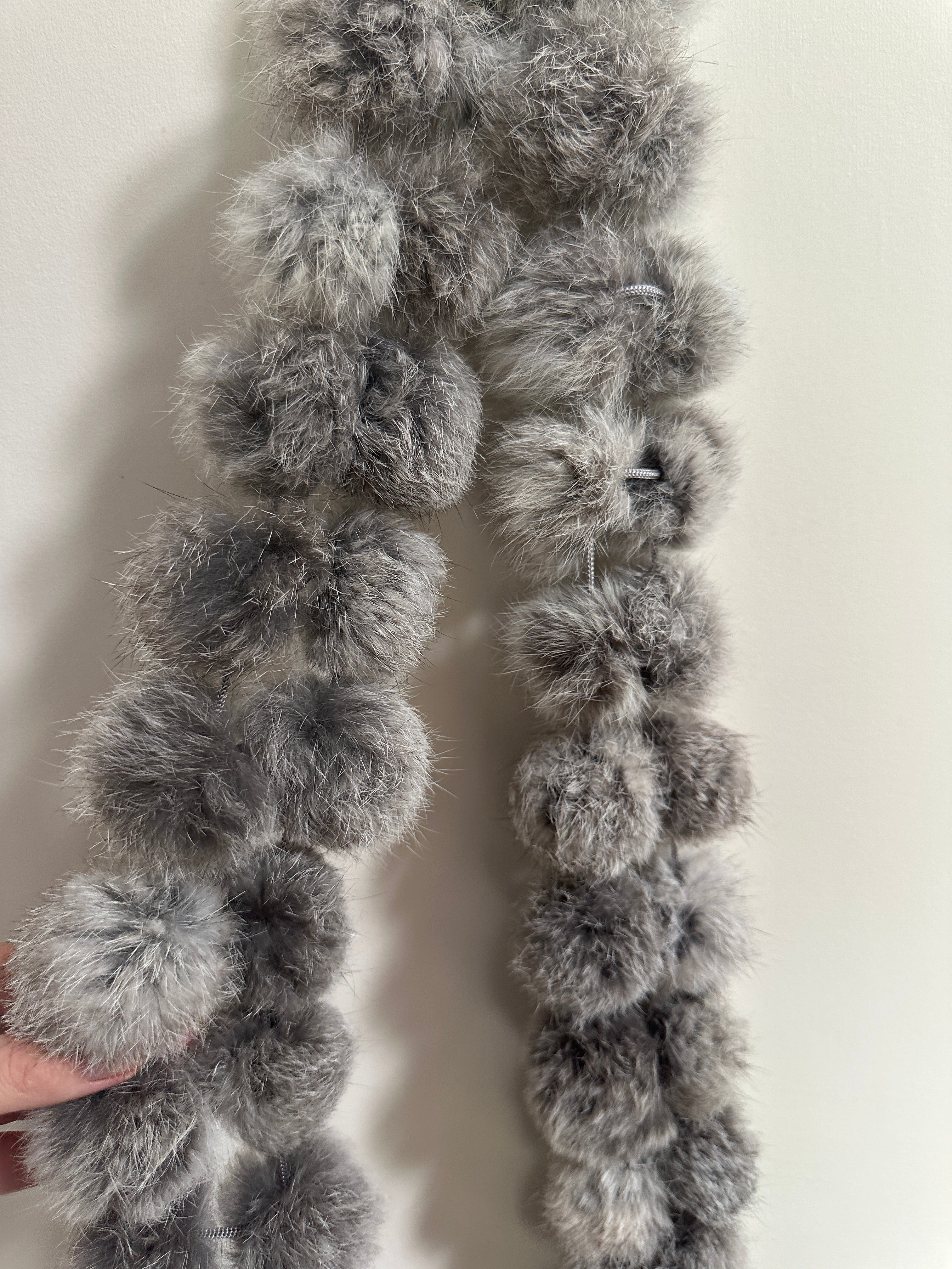 Rabbit Fur Pompom Handmade Scarf