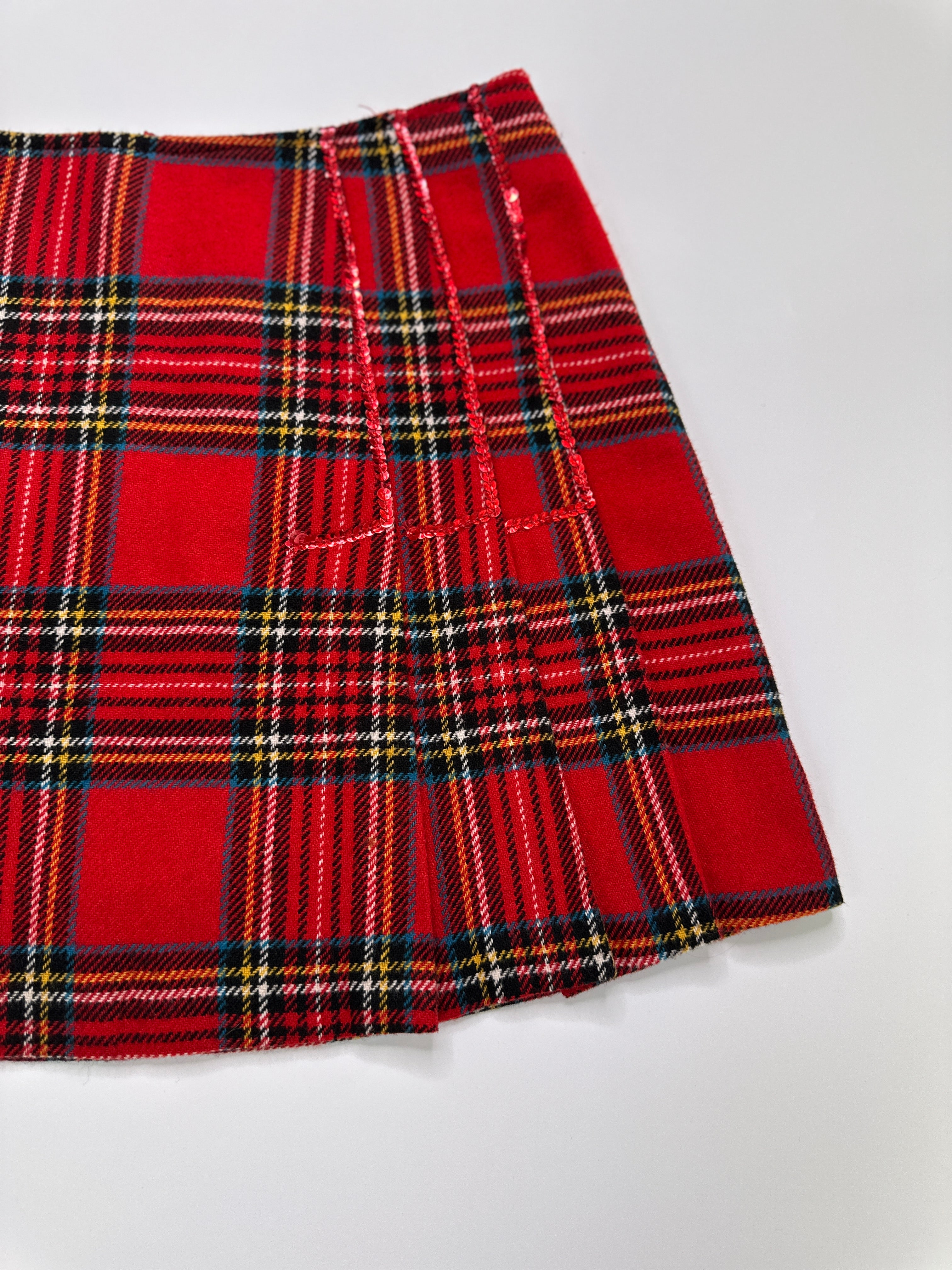 Morgan De Toi | Wool Blend Tartin Red Sequin Skirt 10