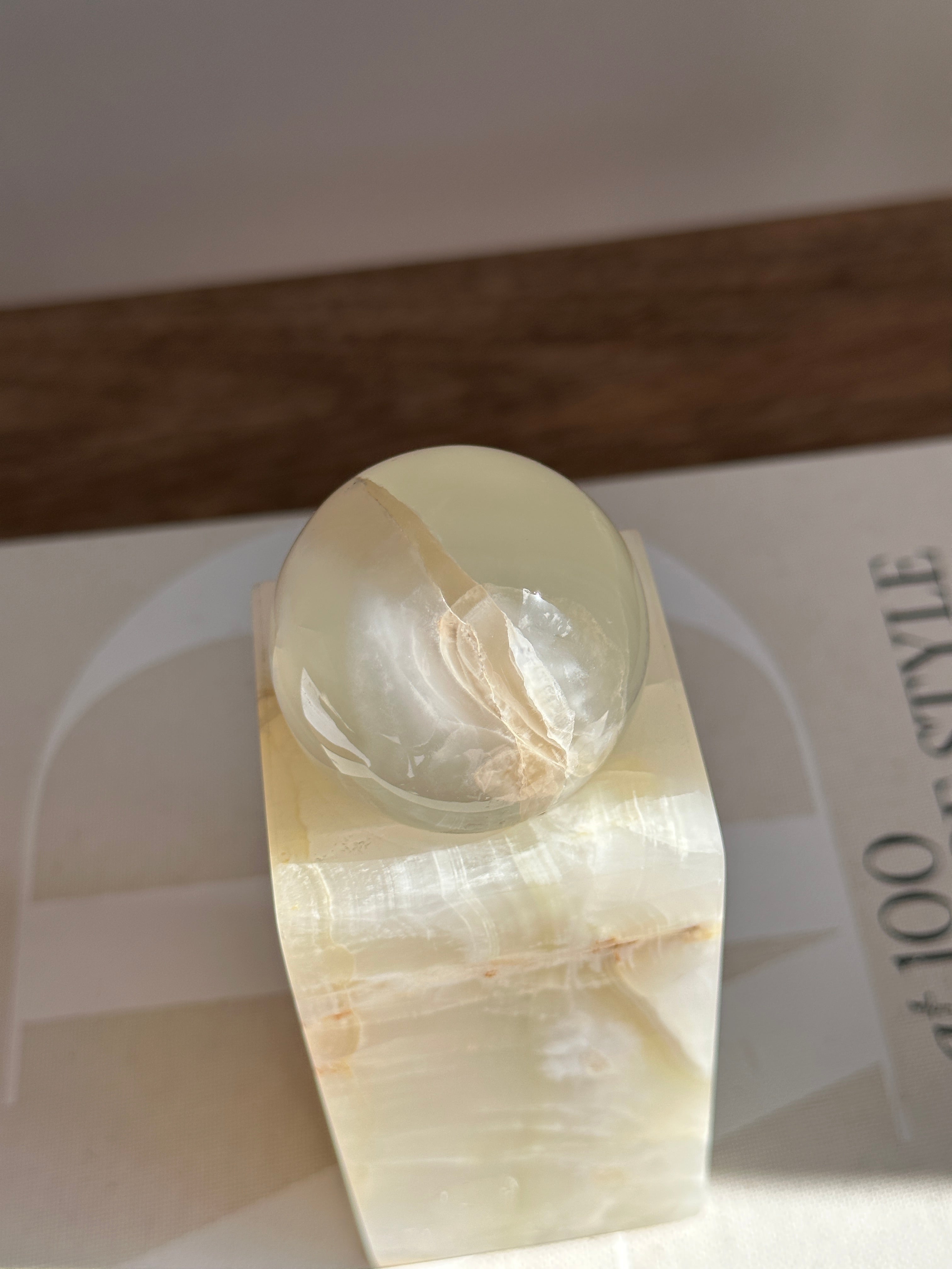 White & Green Onyx Sphere - Medium