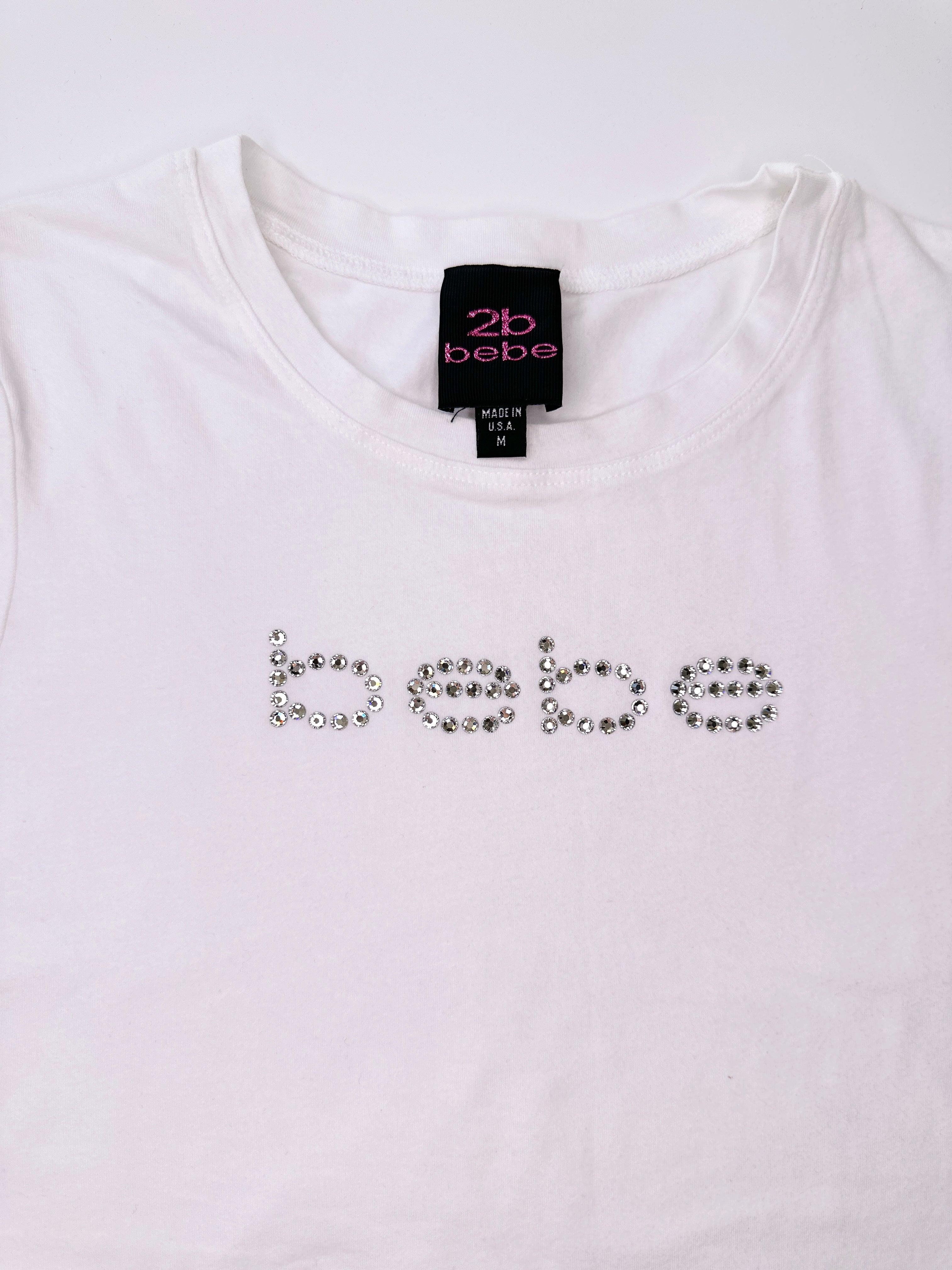 BEBE 2B | White Silver Rhinestone Top | M