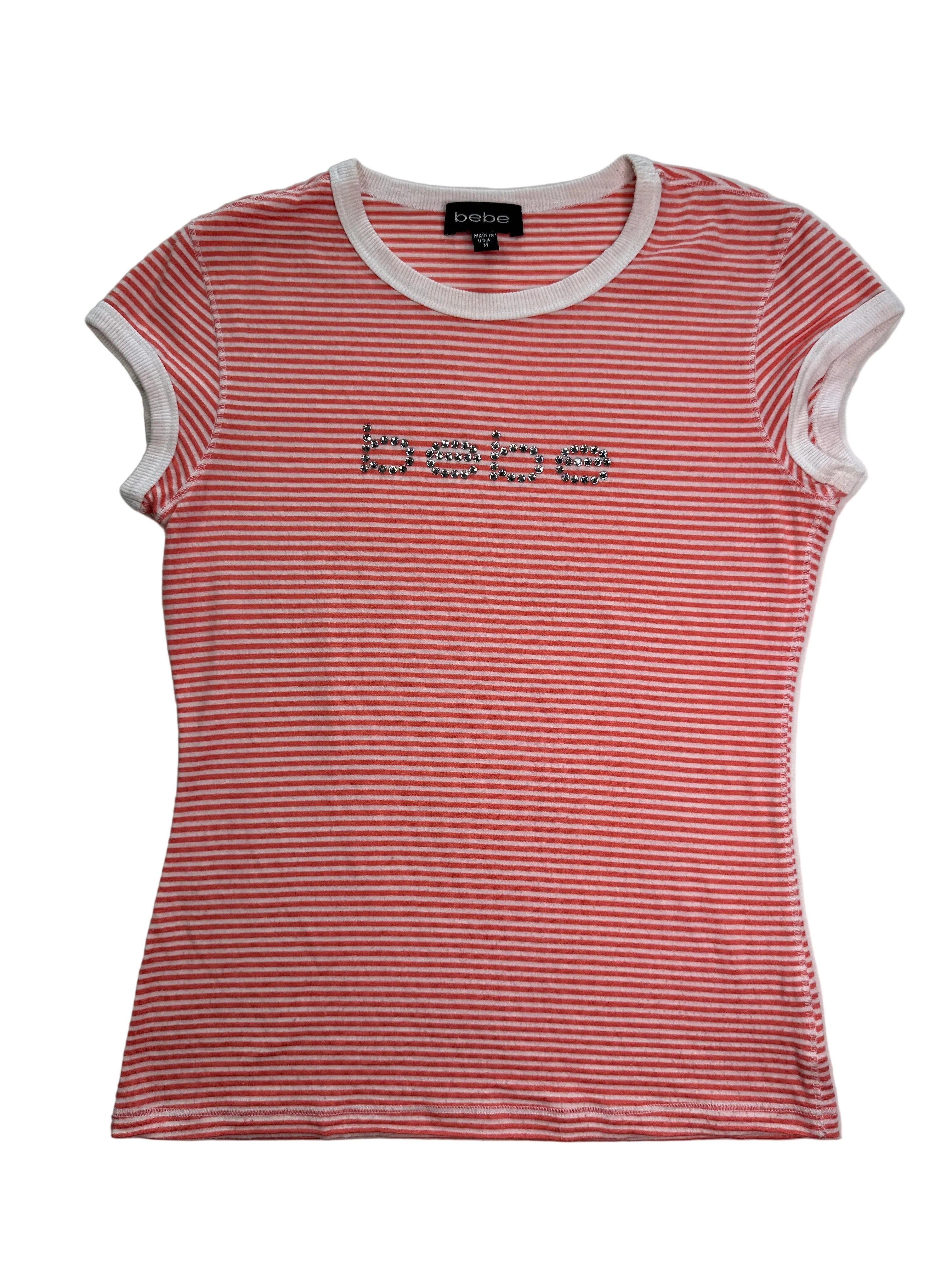 BEBE| Stripe Rhinestone Y2K Top | M