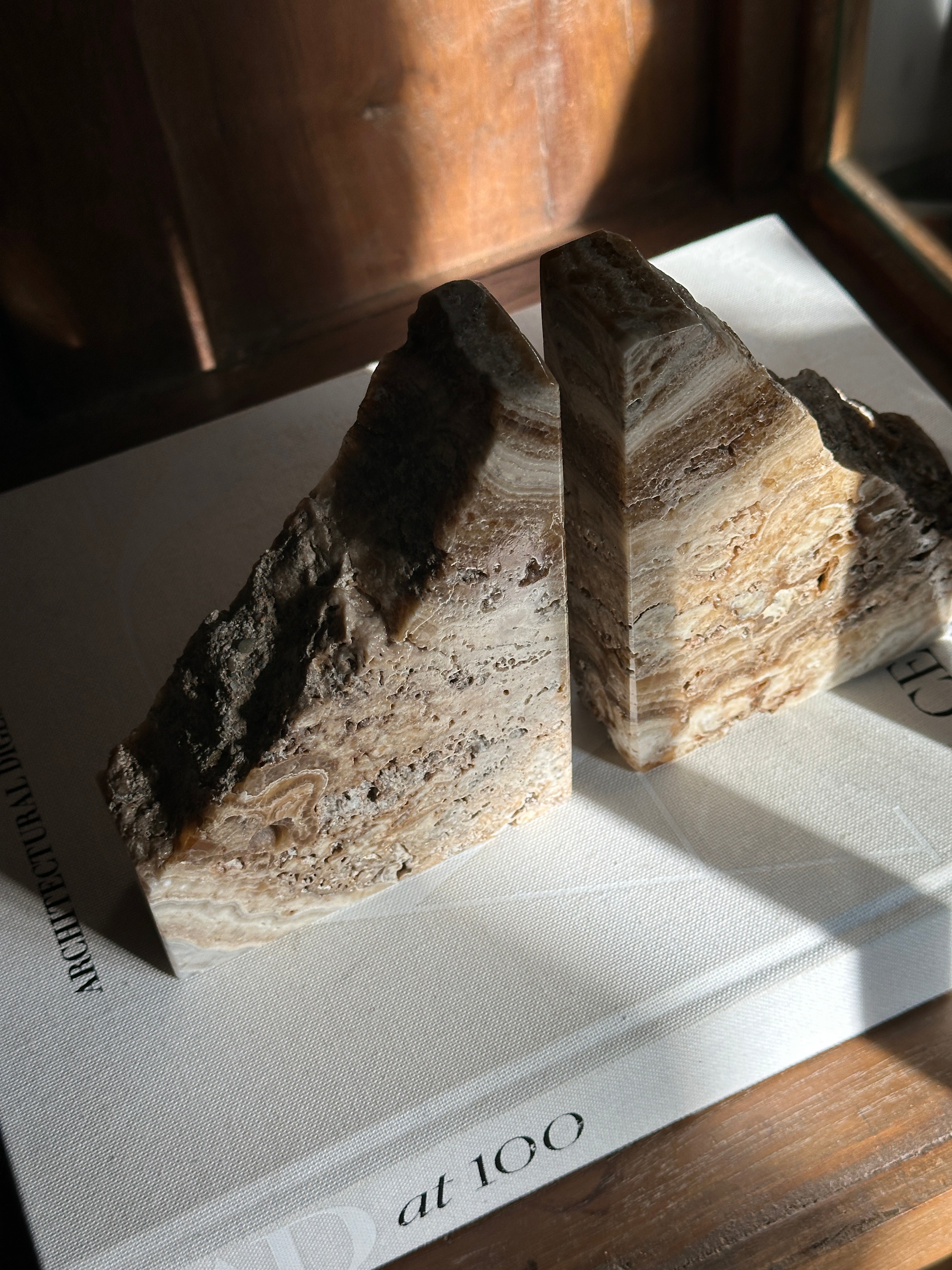 Onyx with Travertine Bookends