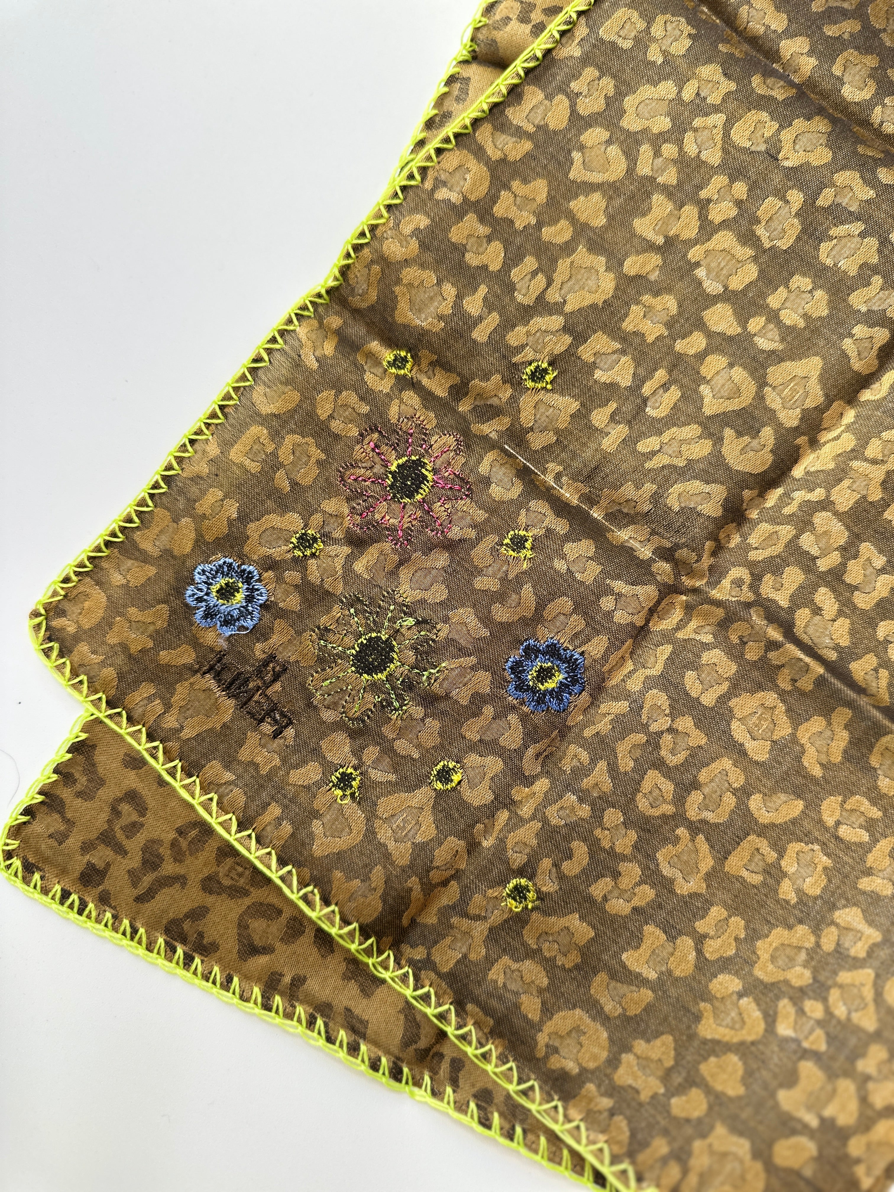 FENDI | Rare Leopard Felt Flowers Bandana or Pocket Square