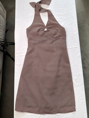 BROWN & PINK/BEIGE STRIPE HALTER NECK DRESS | 8