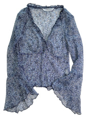 JONATHAN MARTIN | USA Paisley Blue Sheer Bell Sleeve Top | 8-10