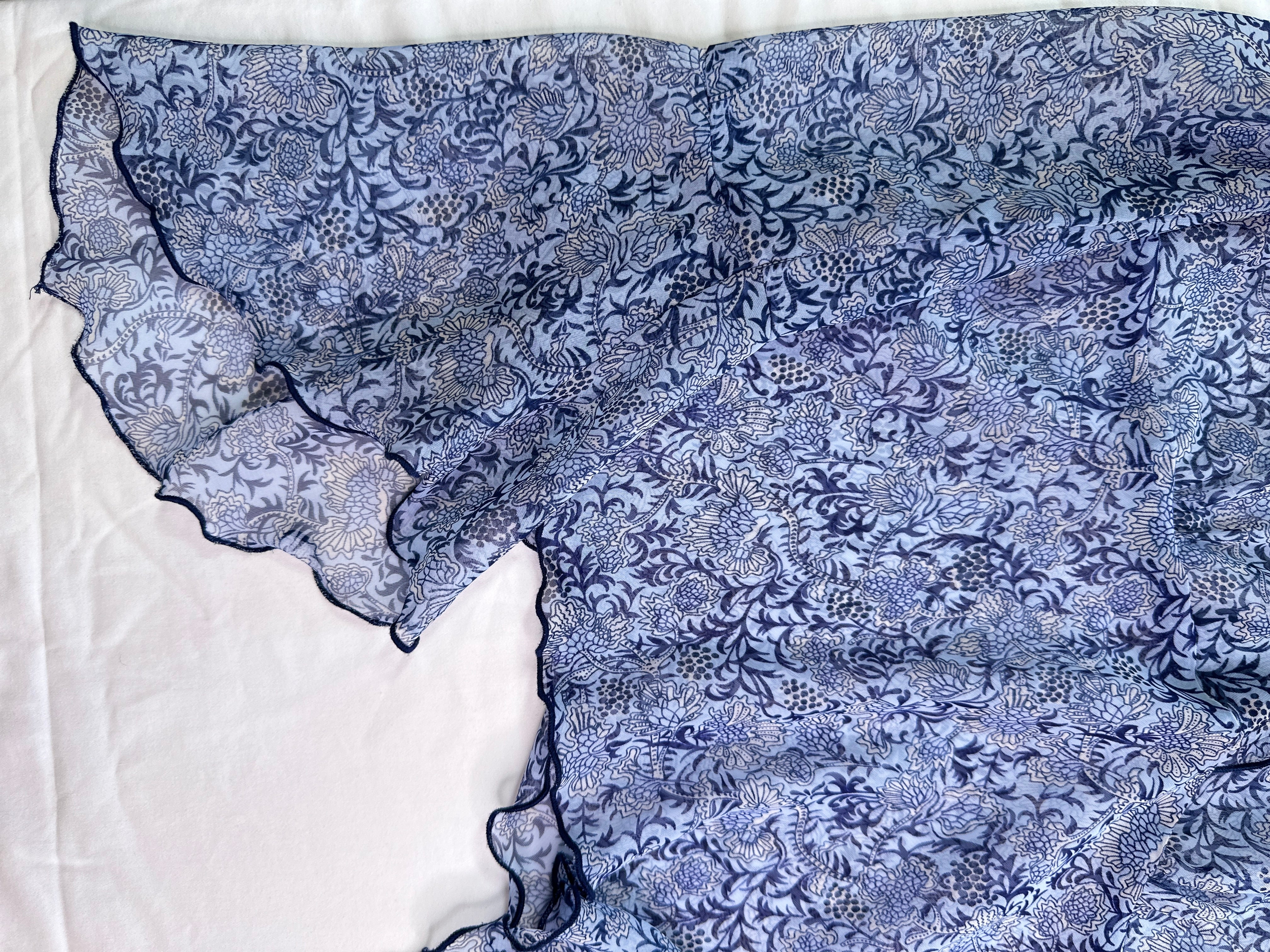 JONATHAN MARTIN | USA Paisley Blue Sheer Bell Sleeve Top | 8-10