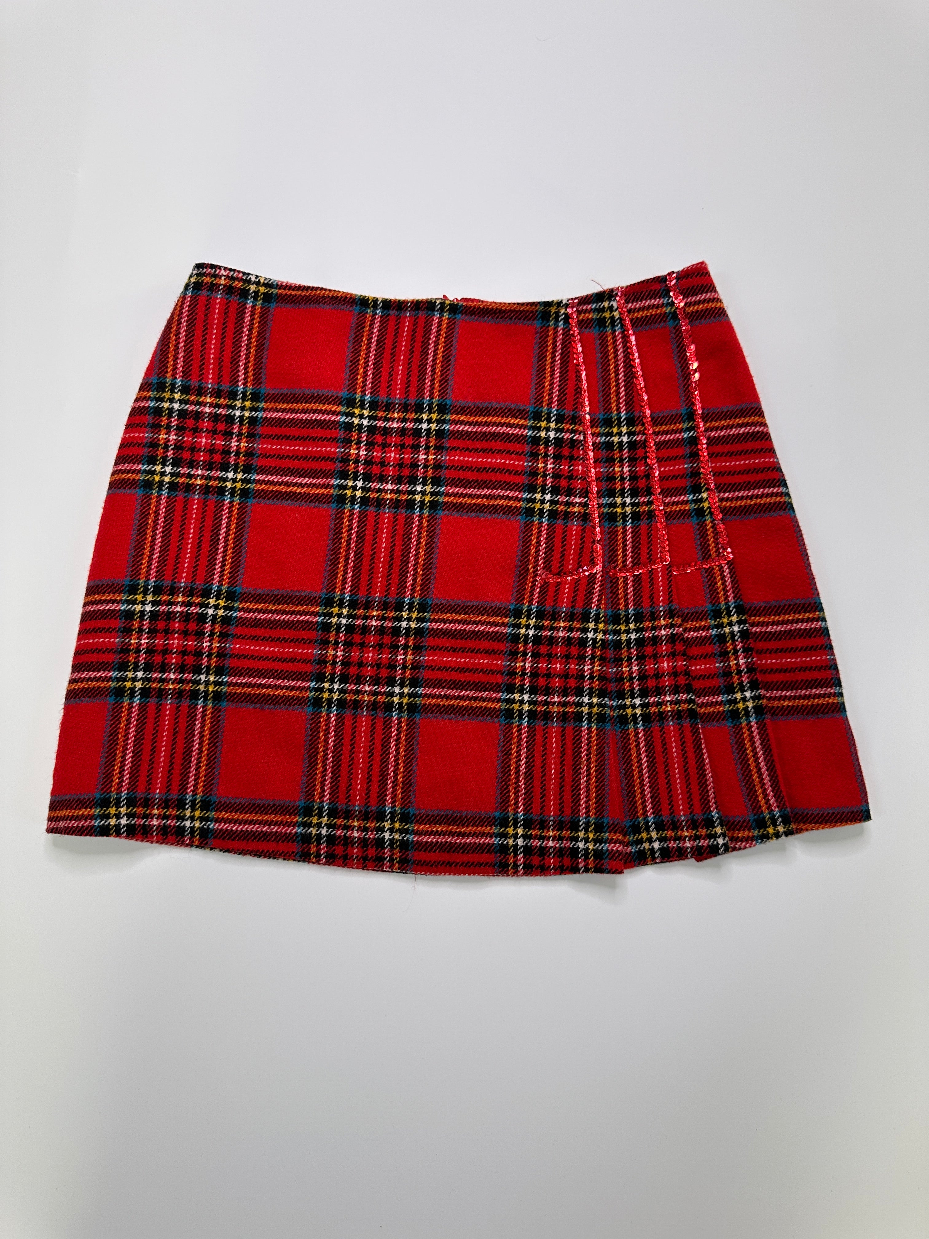 Morgan De Toi | Wool Blend Tartin Red Sequin Skirt 10