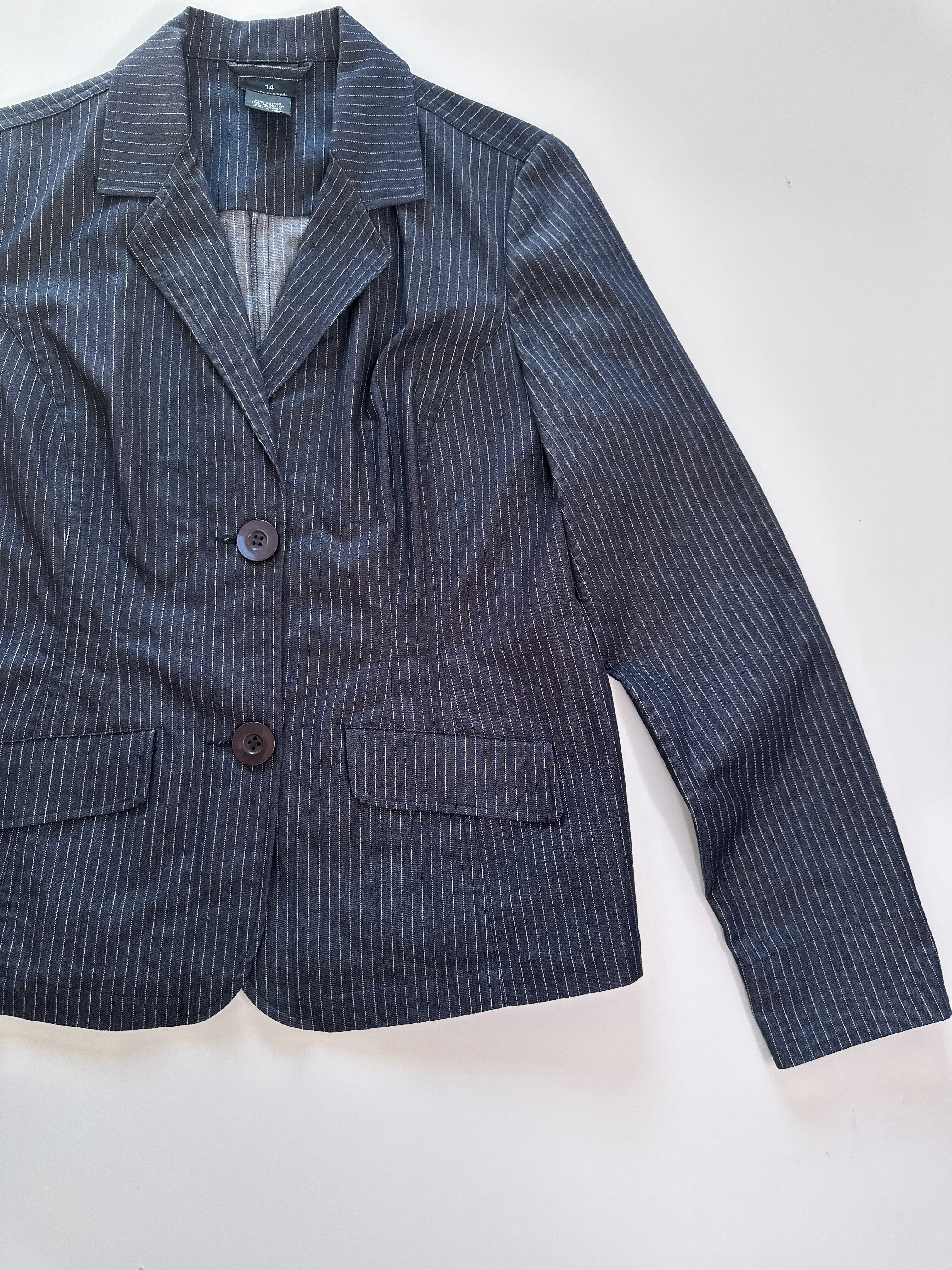 Glassons Y2K Stretch Pinstripe Denim Jacket | 14