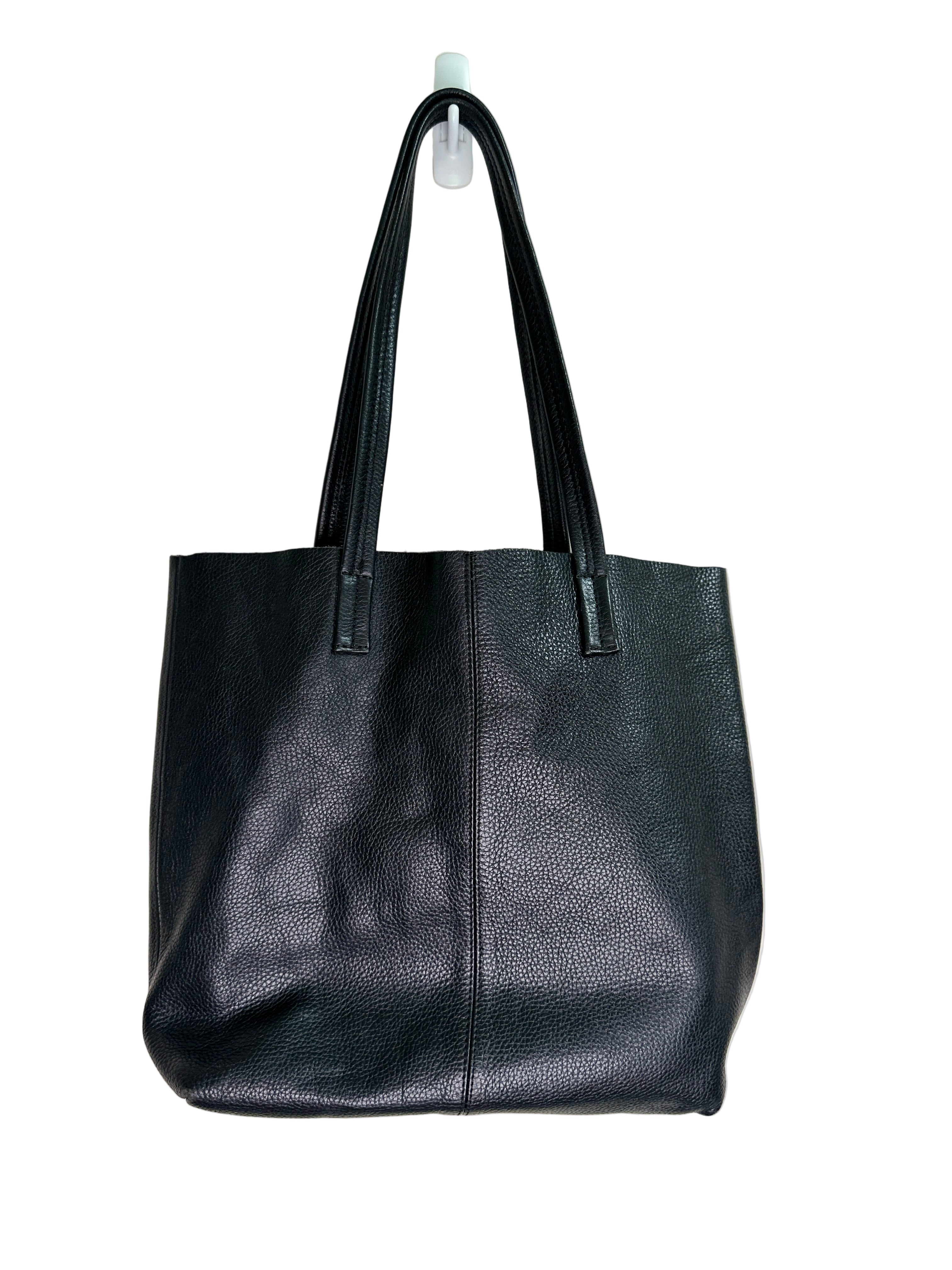 Black Leather Stitch Tote Bag