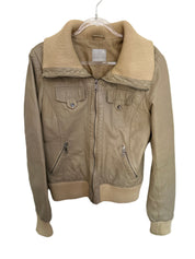 JEANS WEST| Beige Leather Bomber Jacket | 8