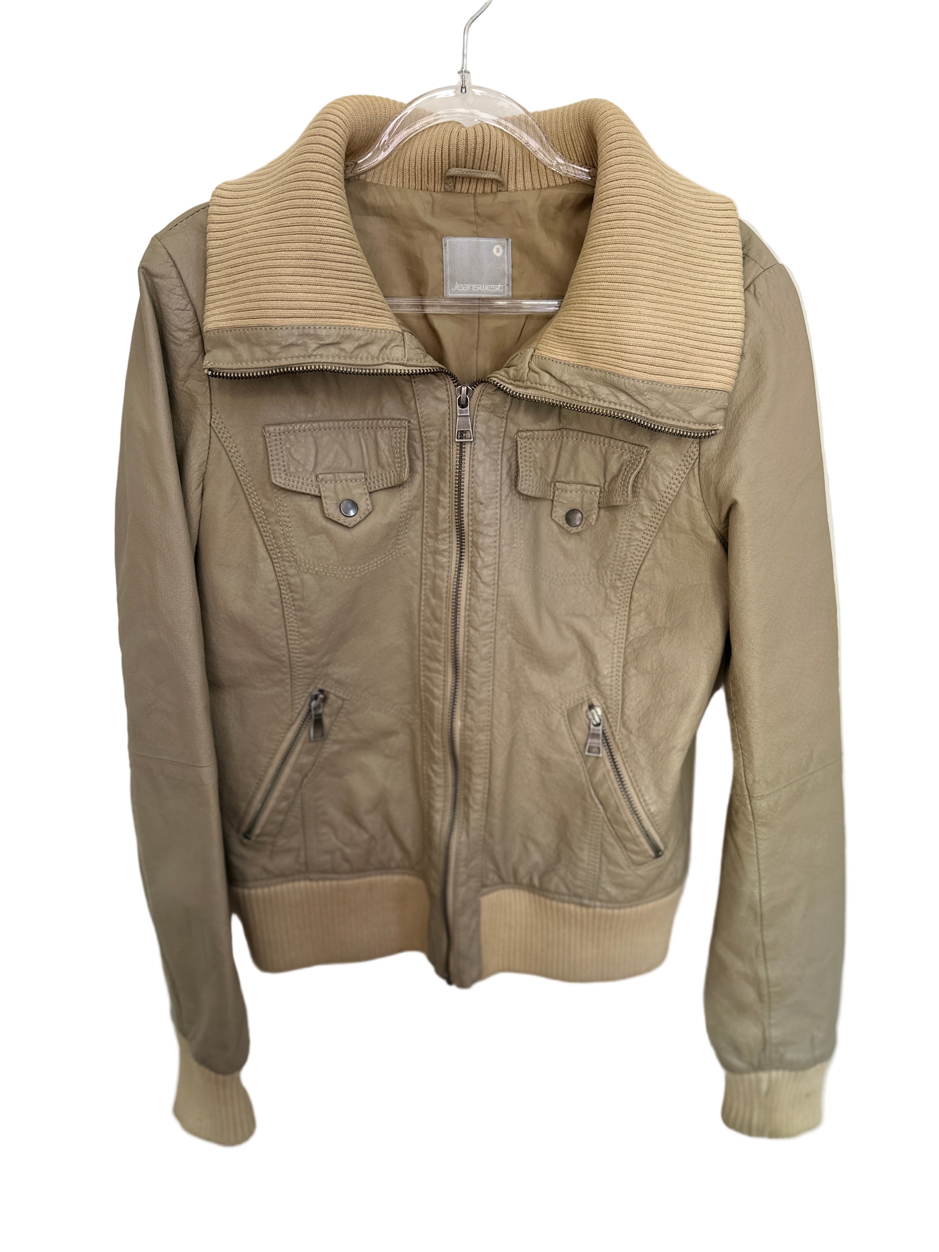 JEANS WEST| Beige Leather Bomber Jacket | 8