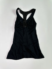 FOSSI Black Racerback Gathered V Neck Sequin Top | 8