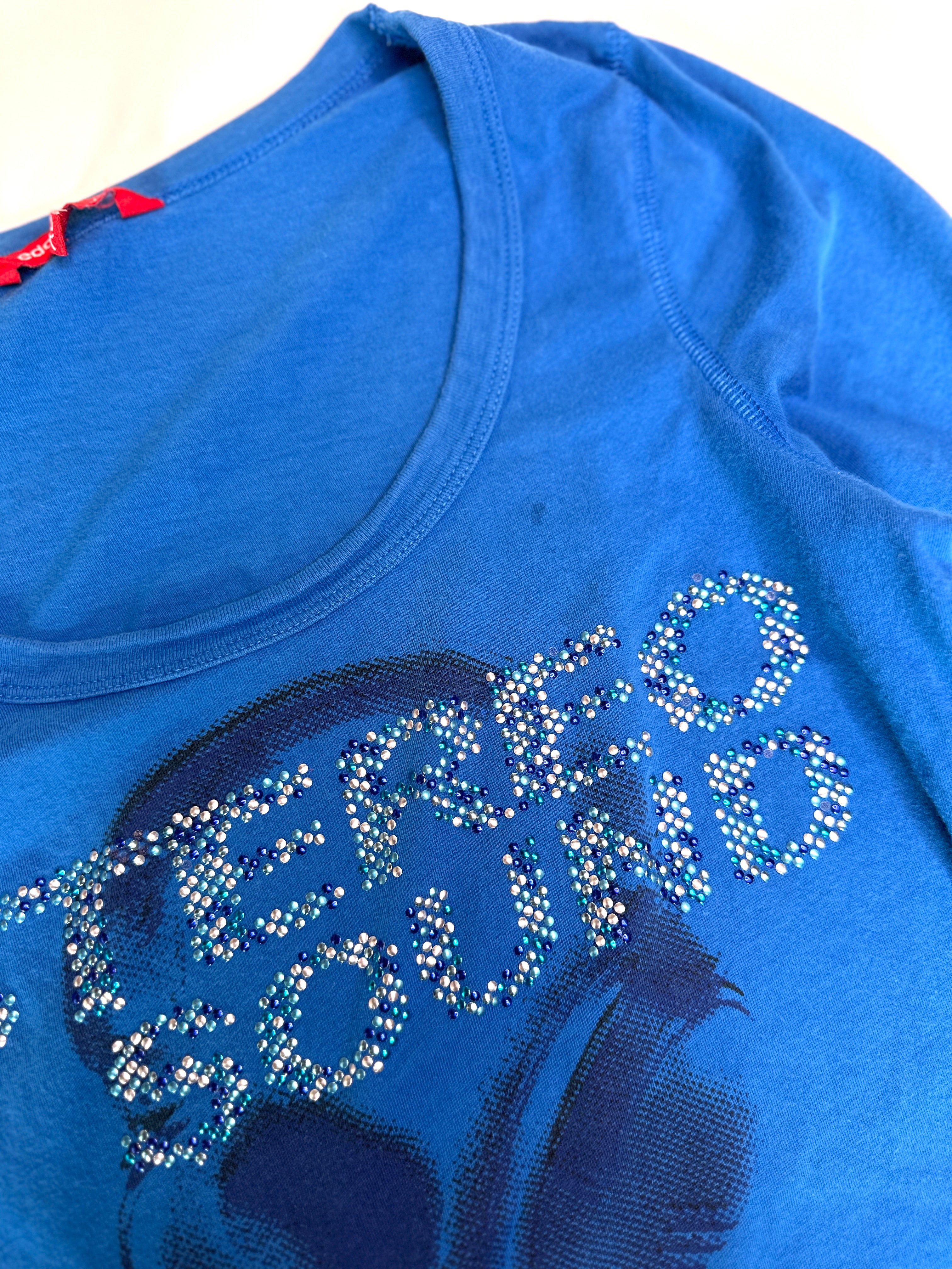 ESPRIT | Blue Longsleeve Rhinestone Top | xs