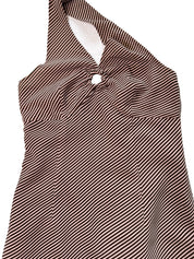 BROWN & PINK/BEIGE STRIPE HALTER NECK DRESS | 8