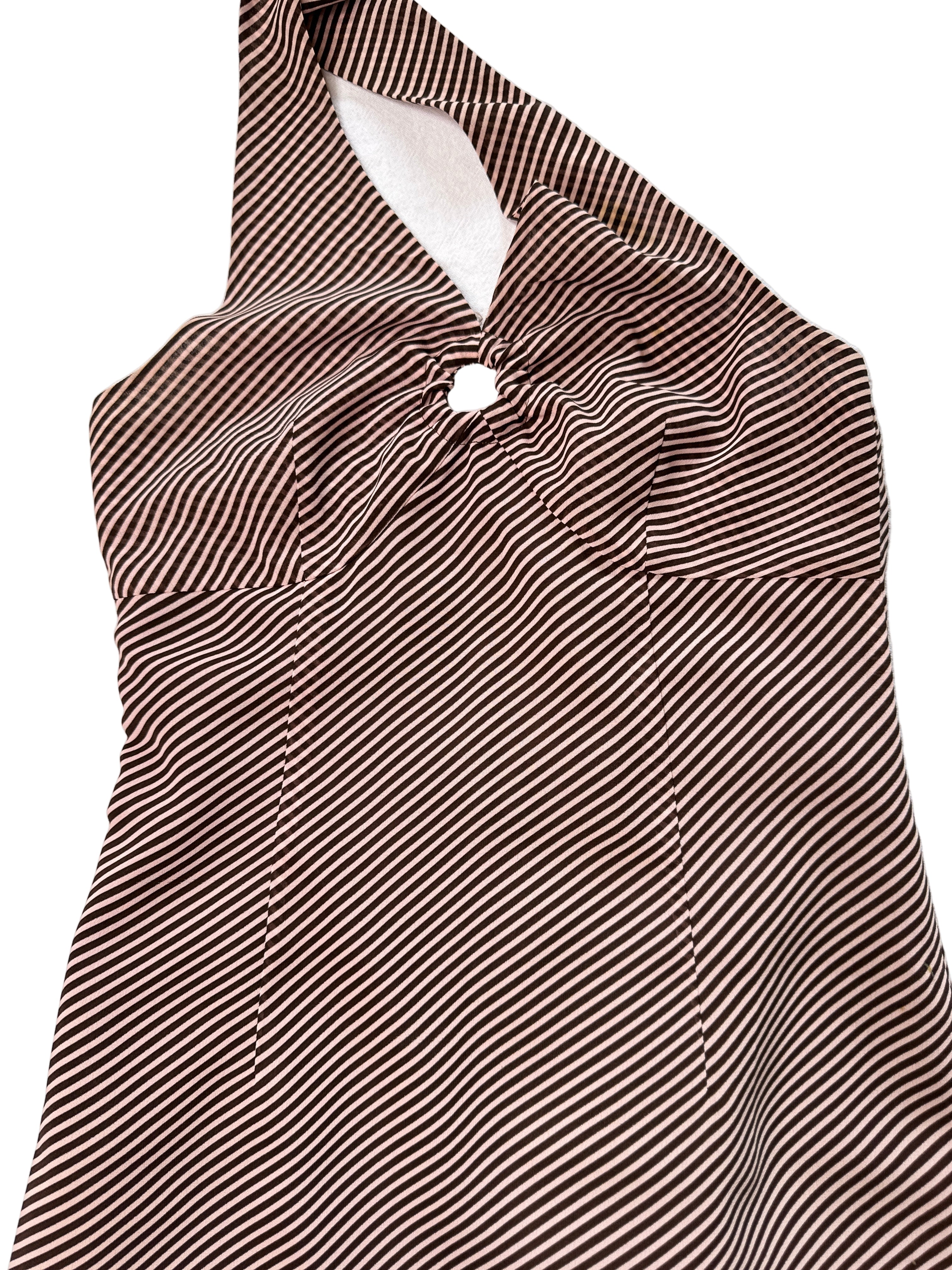 BROWN & PINK/BEIGE STRIPE HALTER NECK DRESS | 8