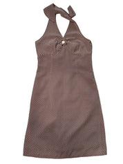 BROWN & PINK/BEIGE STRIPE HALTER NECK DRESS | 8