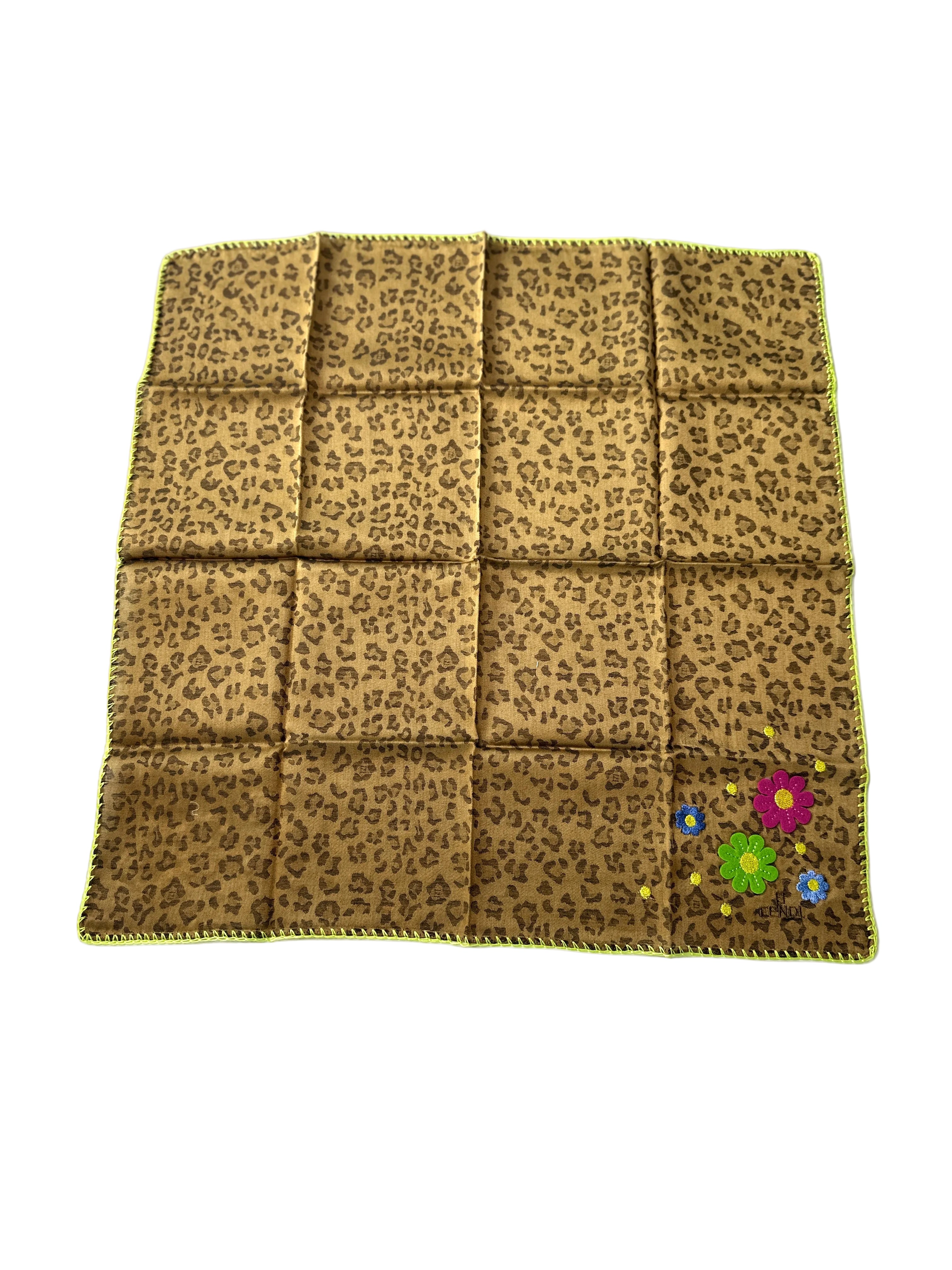 FENDI | Rare Leopard Felt Flowers Bandana or Pocket Square