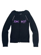 DKNY| Rare Two Way Full-zip Black Knit Sweater | M