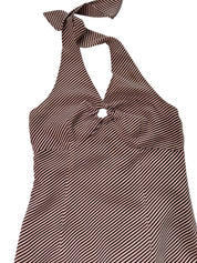 BROWN & PINK/BEIGE STRIPE HALTER NECK DRESS | 8