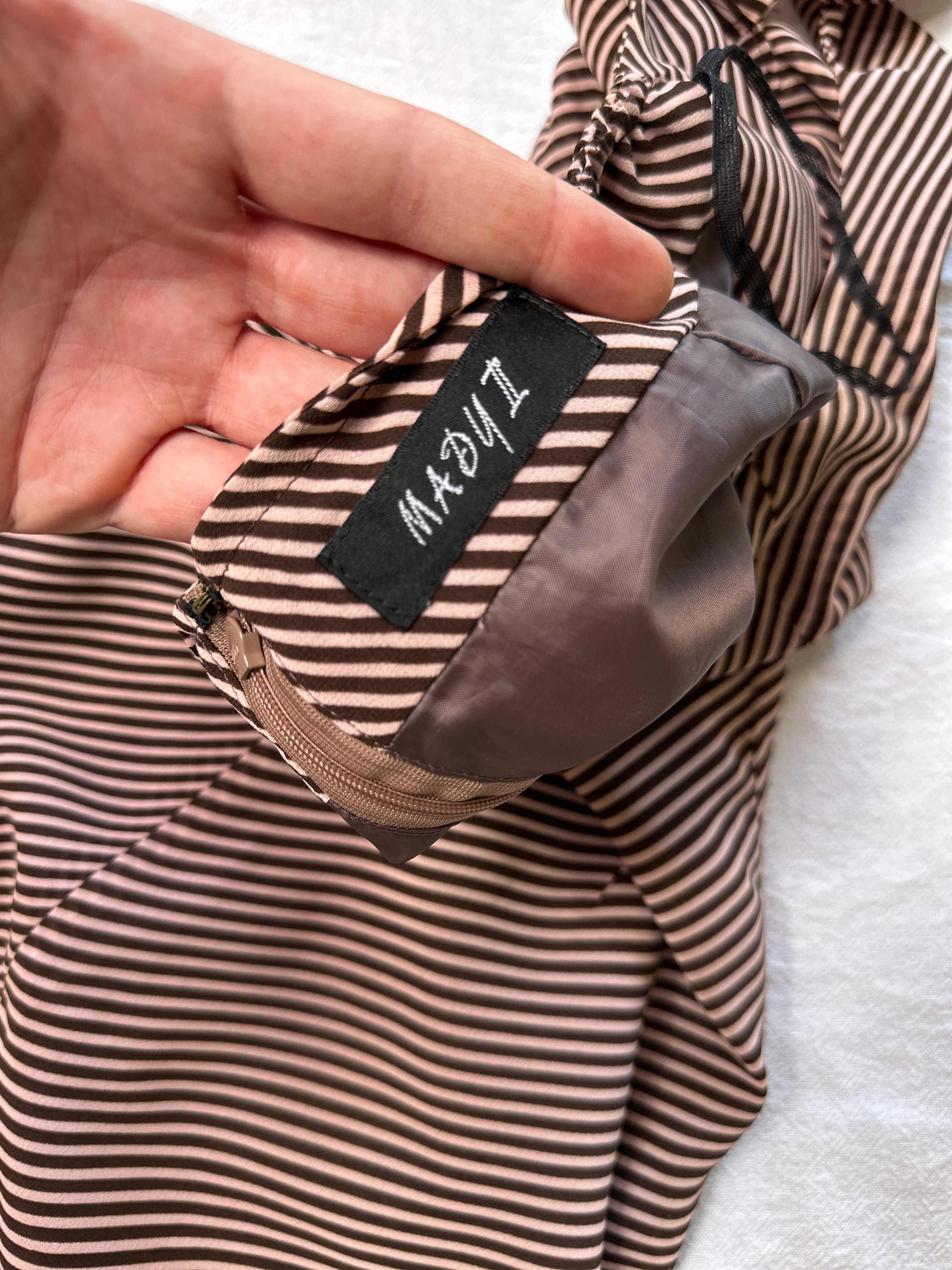 BROWN & PINK/BEIGE STRIPE HALTER NECK DRESS | 8