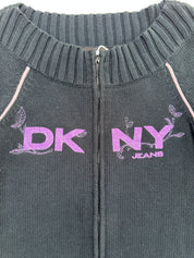 DKNY| Rare Two Way Full-zip Black Knit Sweater | M