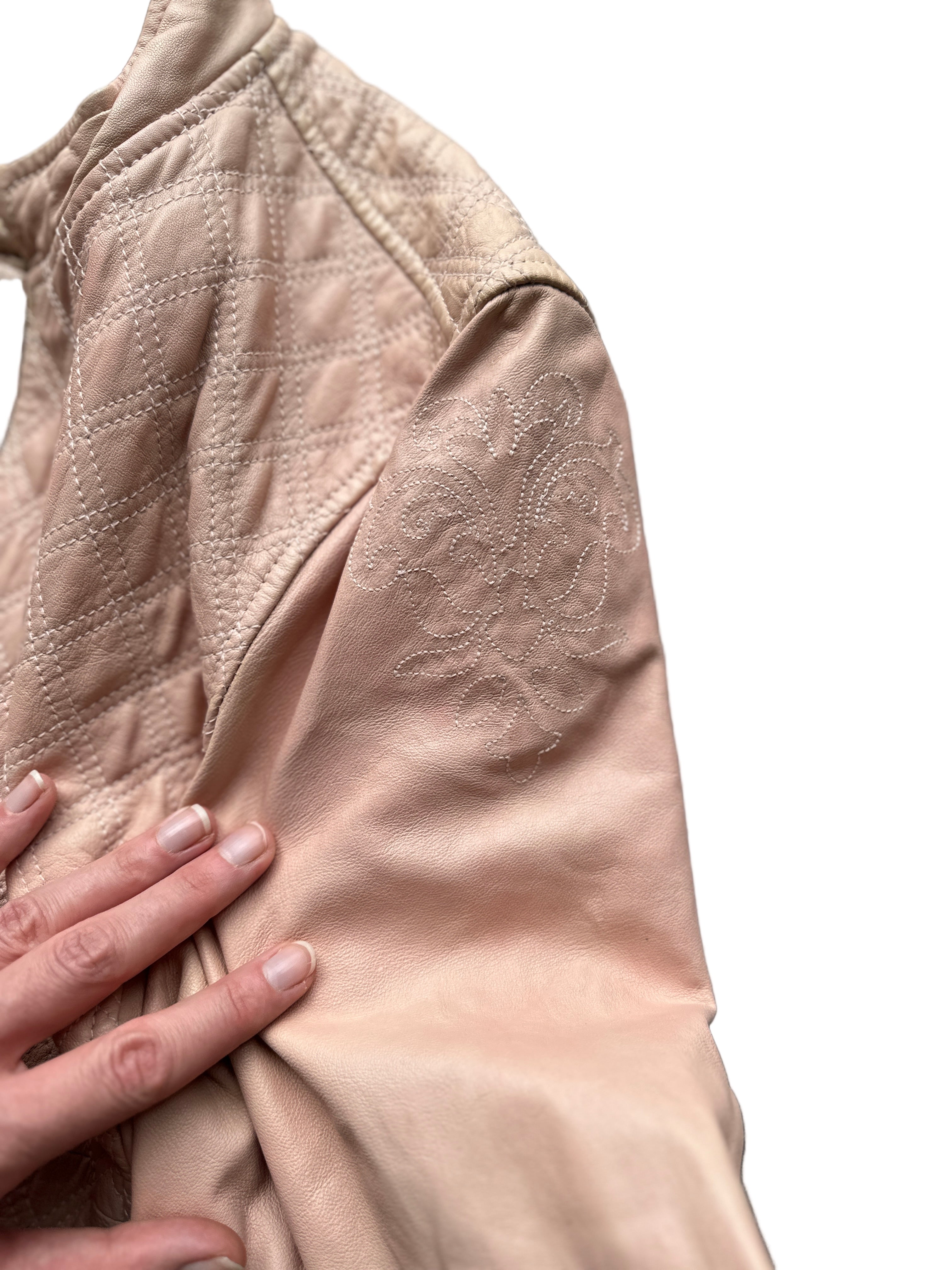 Soft Pink Quilted Leather Jacket |12
