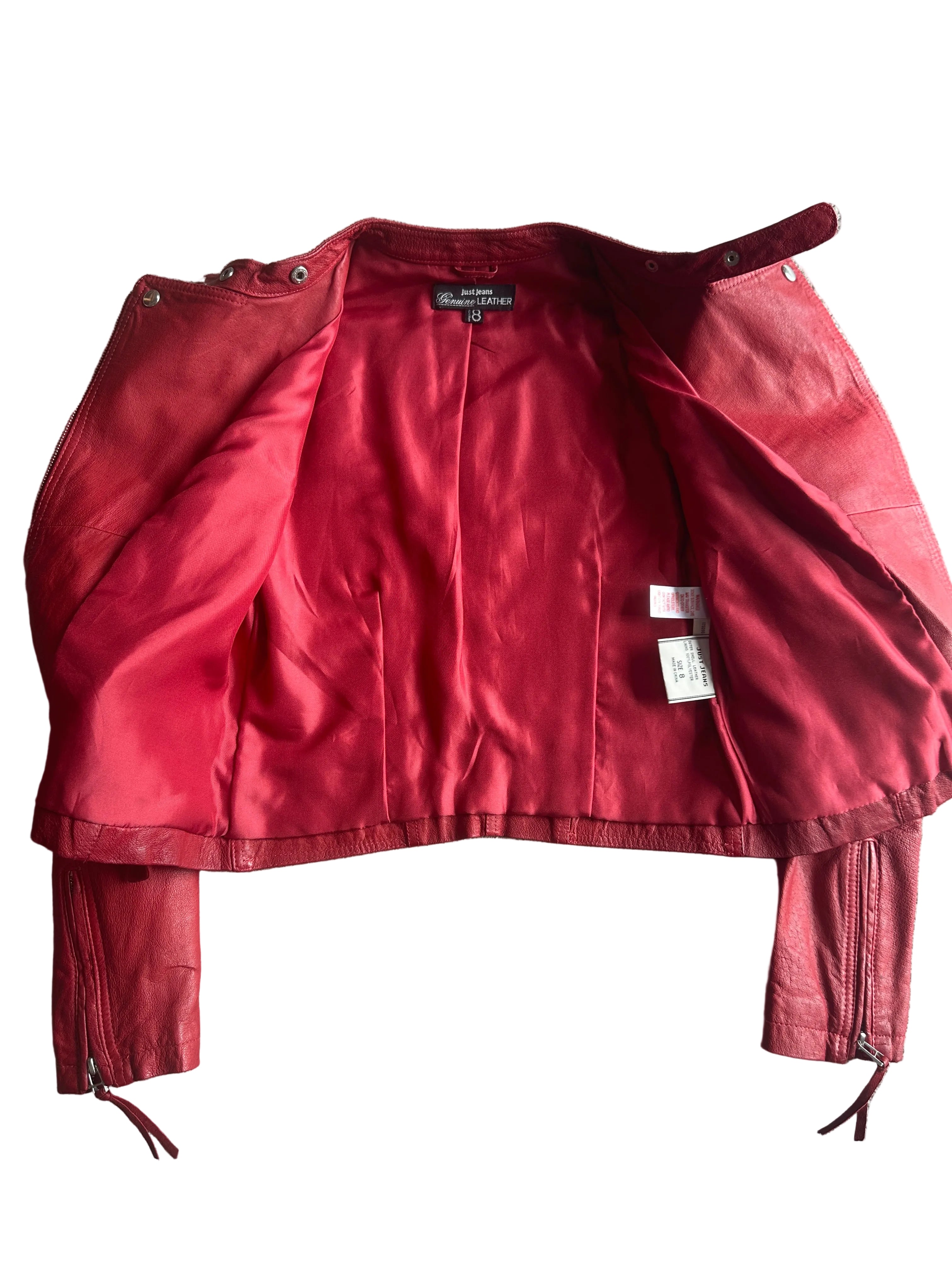 JUST JEANS | 00s Red Leather Jacket | 8
