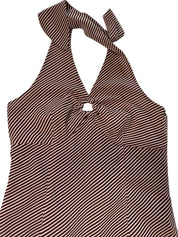 BROWN & PINK/BEIGE STRIPE HALTER NECK DRESS | 8