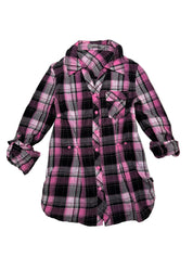 Etam | Pink Black & Silver Plaid Button Up | 6-8