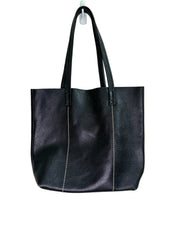 Black Leather Stitch Tote Bag