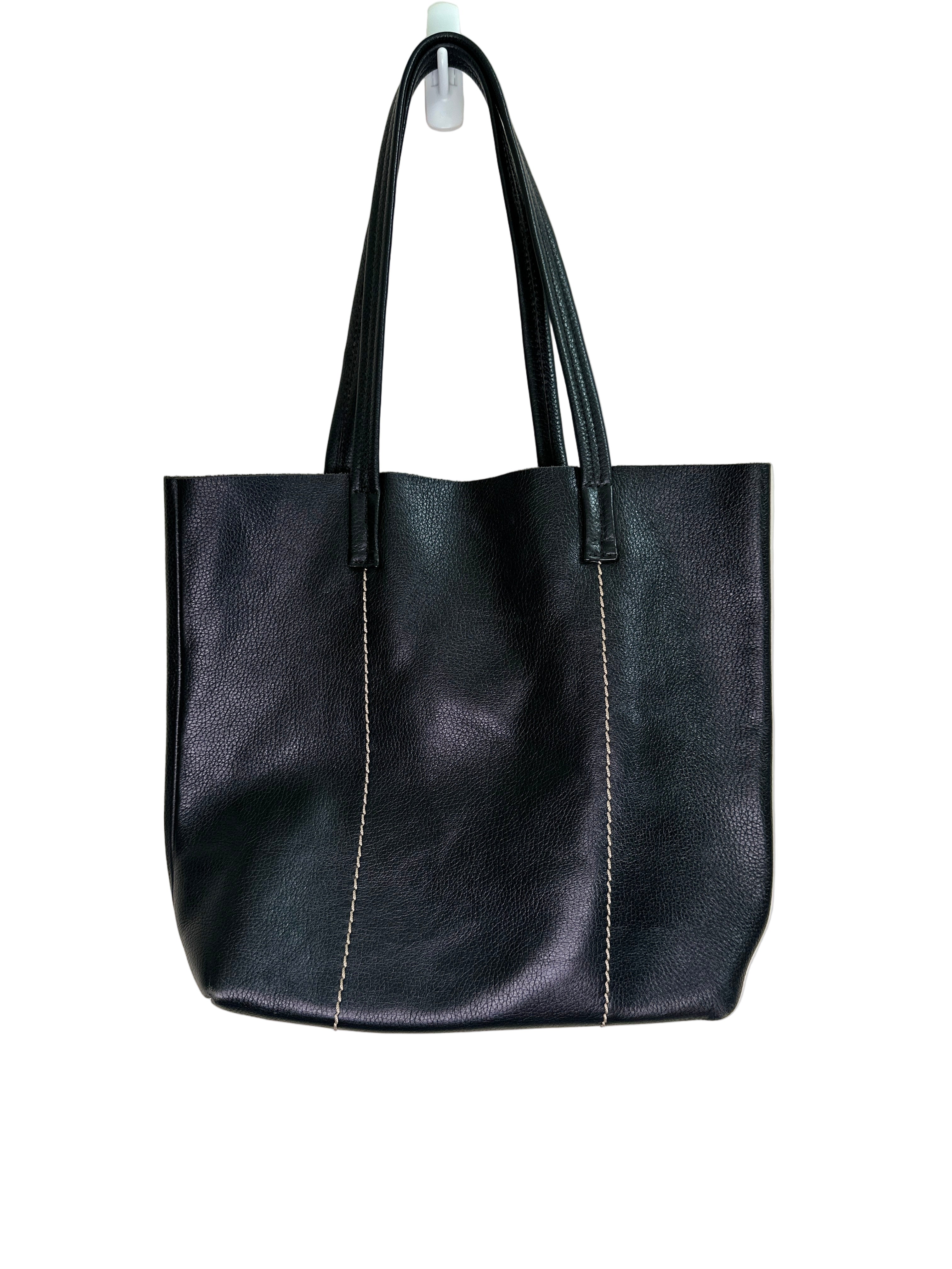 Black Leather Stitch Tote Bag