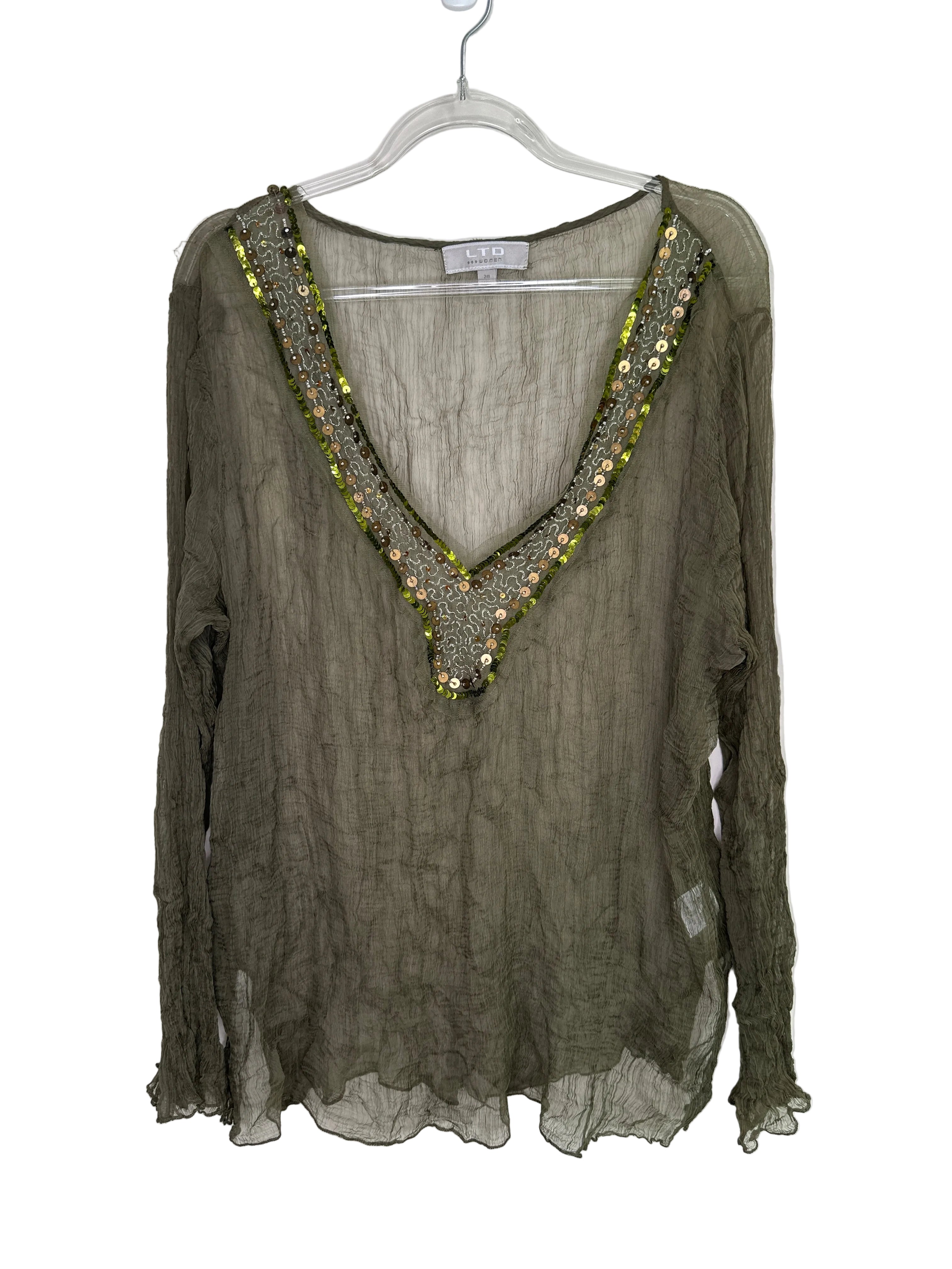 LTD Sheer L/S Beaded Top |10-12