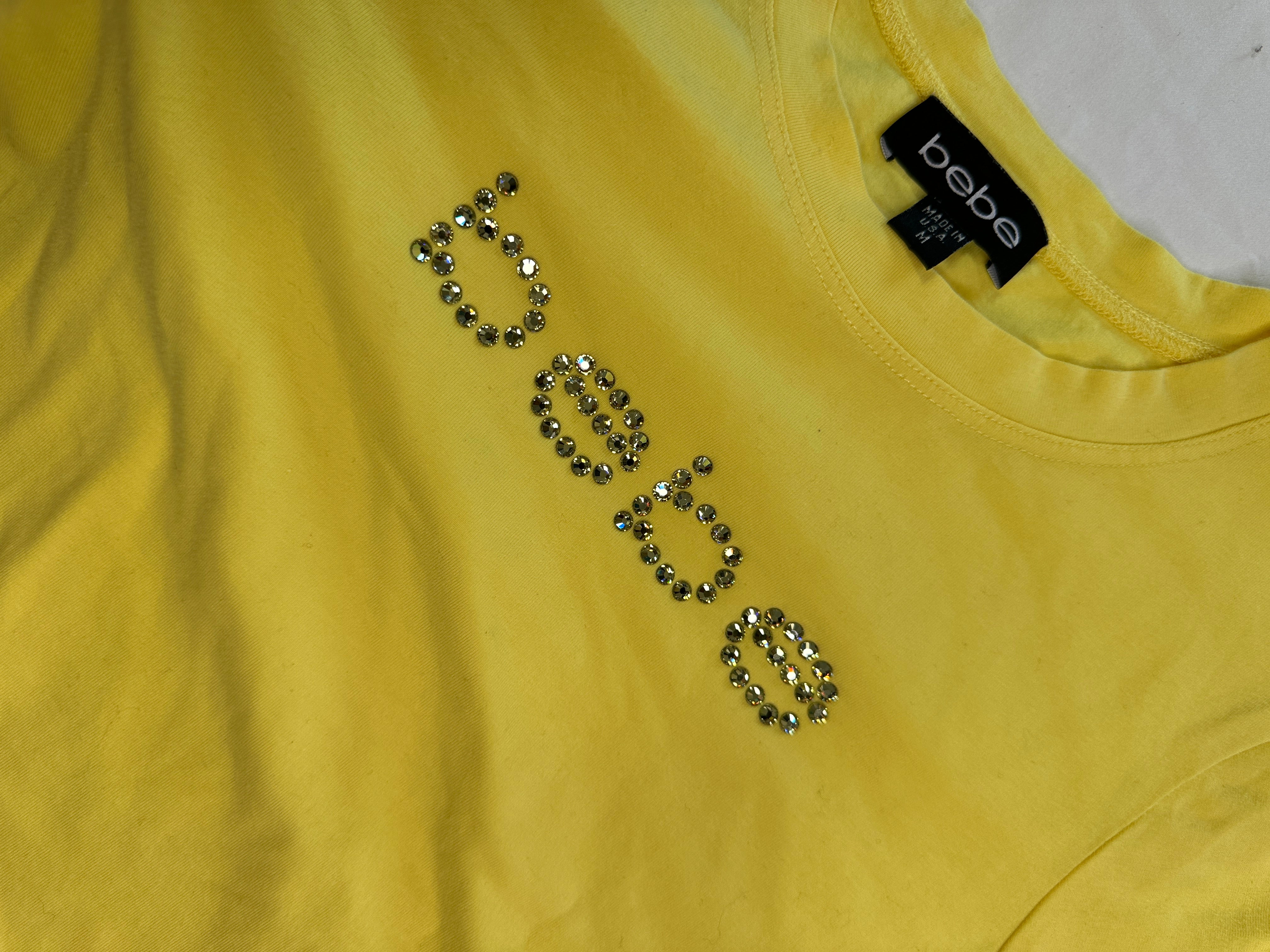 BEBE | Yellow Rhinestone Y2K Tee | M
