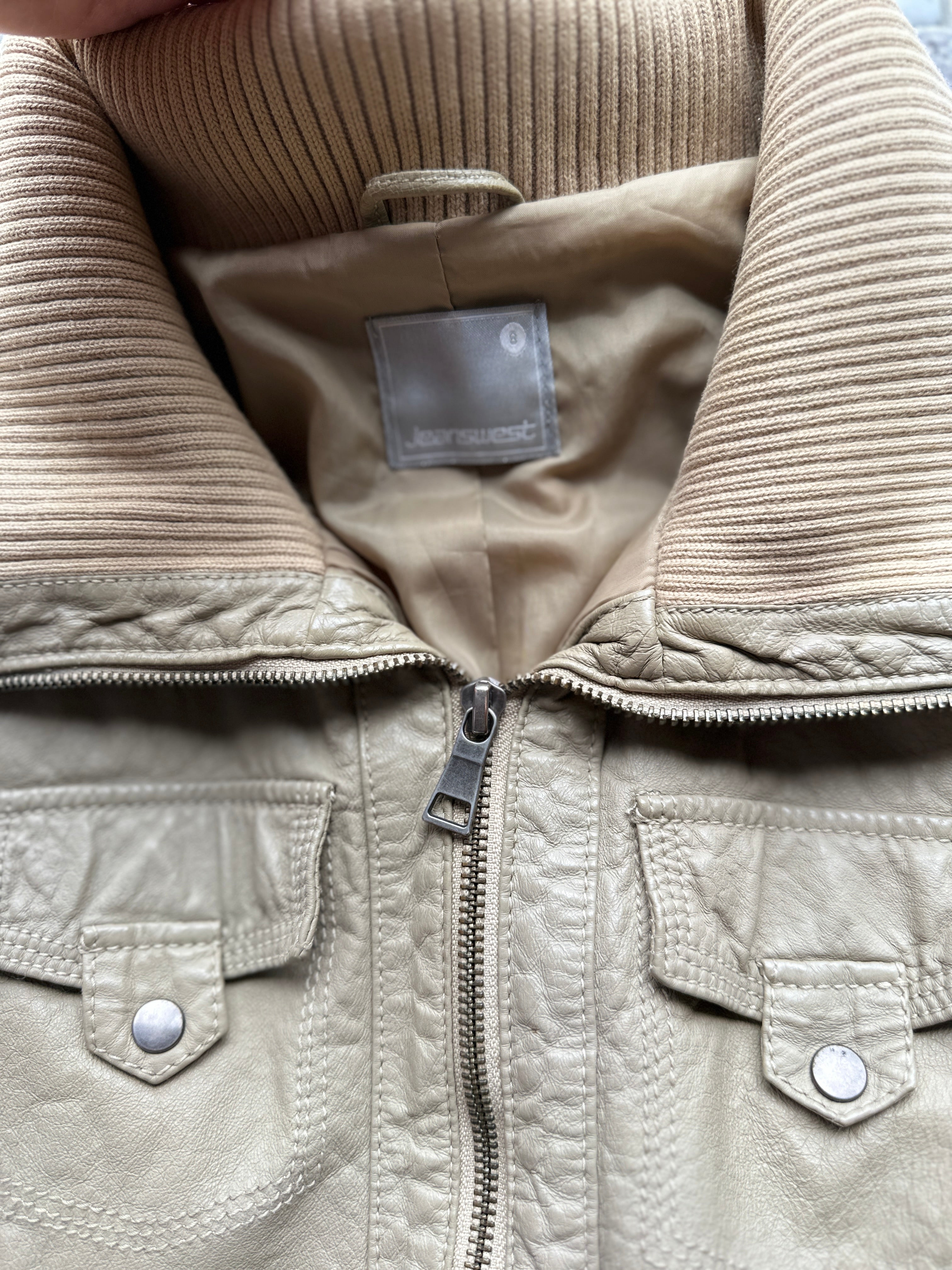 JEANS WEST| Beige Leather Bomber Jacket | 8